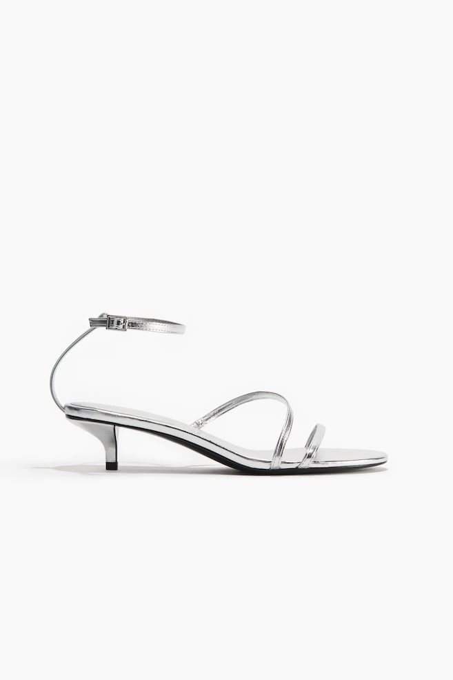 Sandalias de tacón con tiras - Plateado - 1