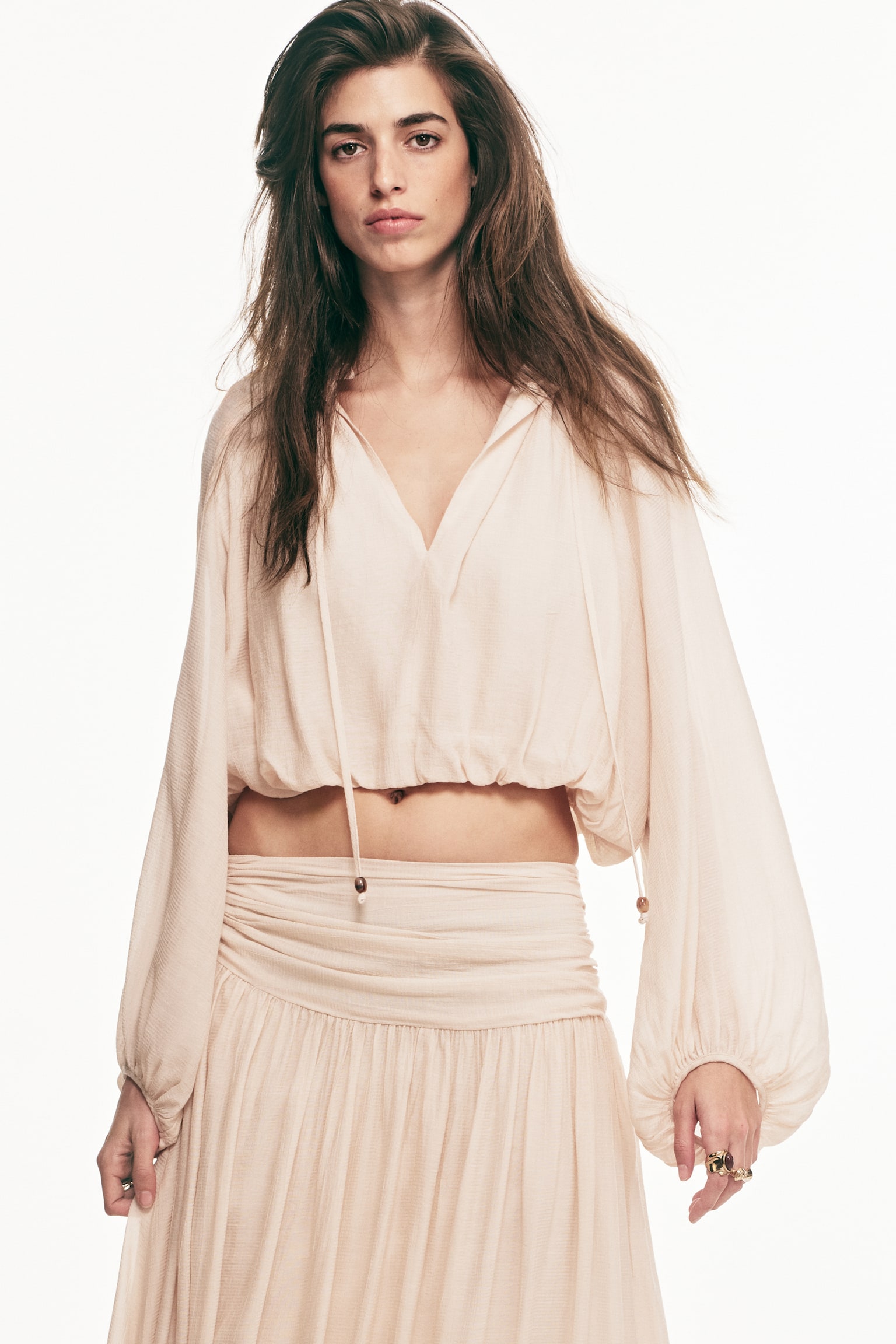 Gathered crêpe skirt - Pale orange - 6