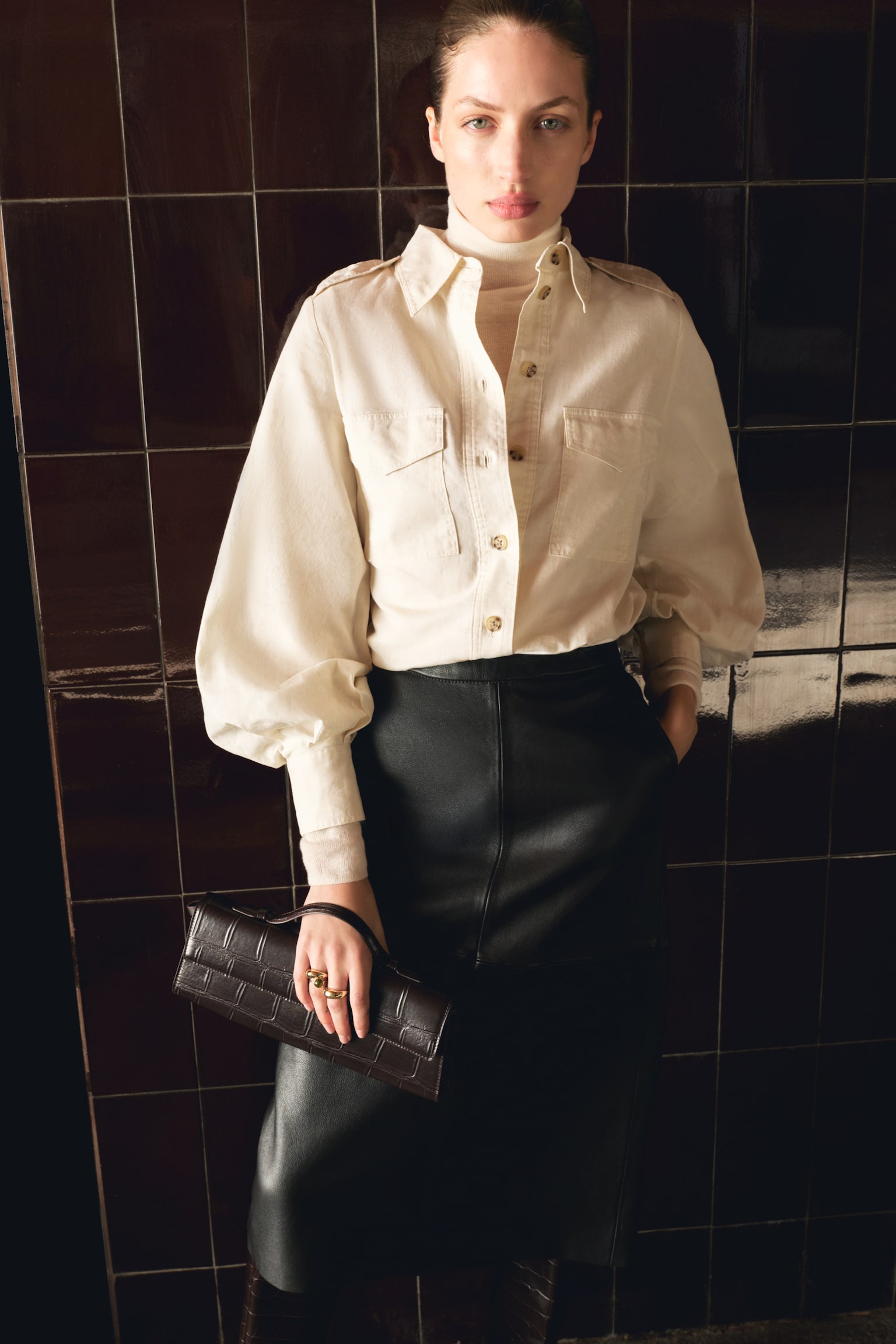 Camicia cargo in misto lino - Crema - 4