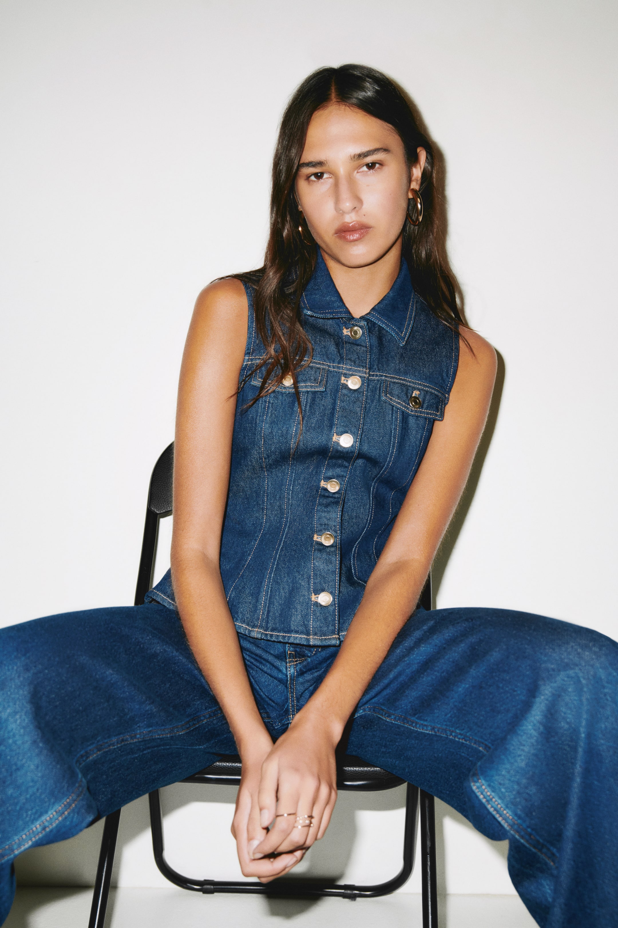 Agrandir l'image: Gilet péplum sans manches en denim - Bleu denim foncé - FEMME | H&M BE 1