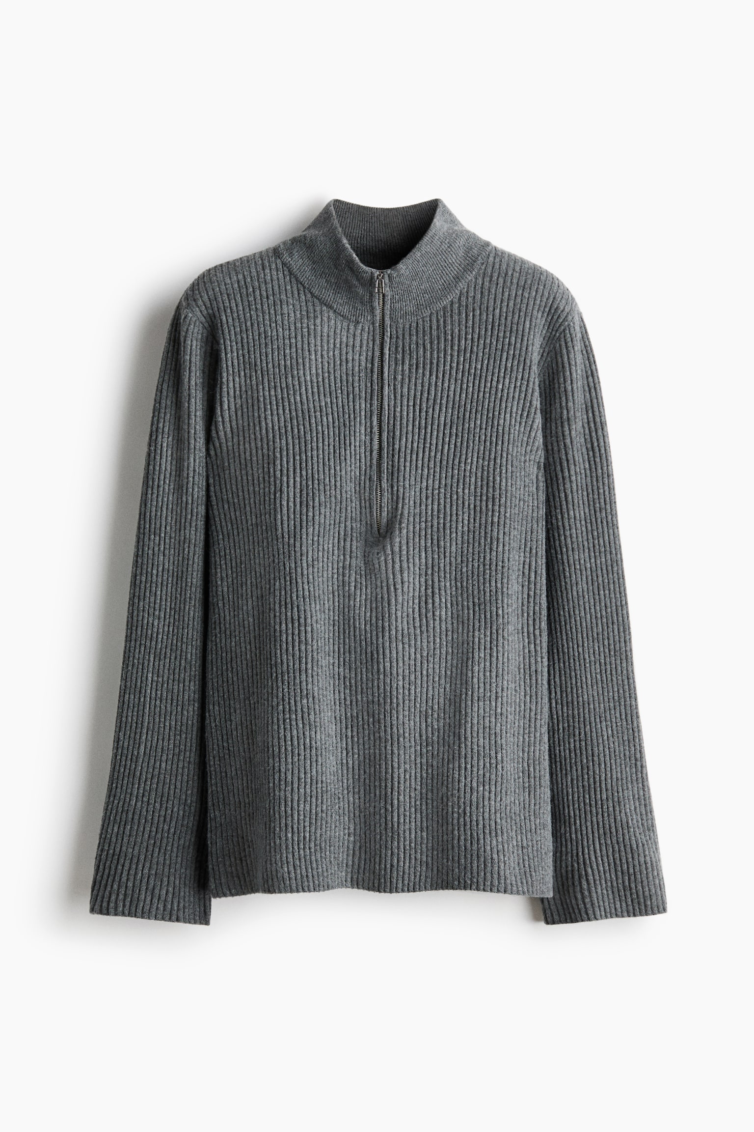 Женский свитер H&M Rib-Knit Half-Zip, цвет: Серый меланжевый — фото 1