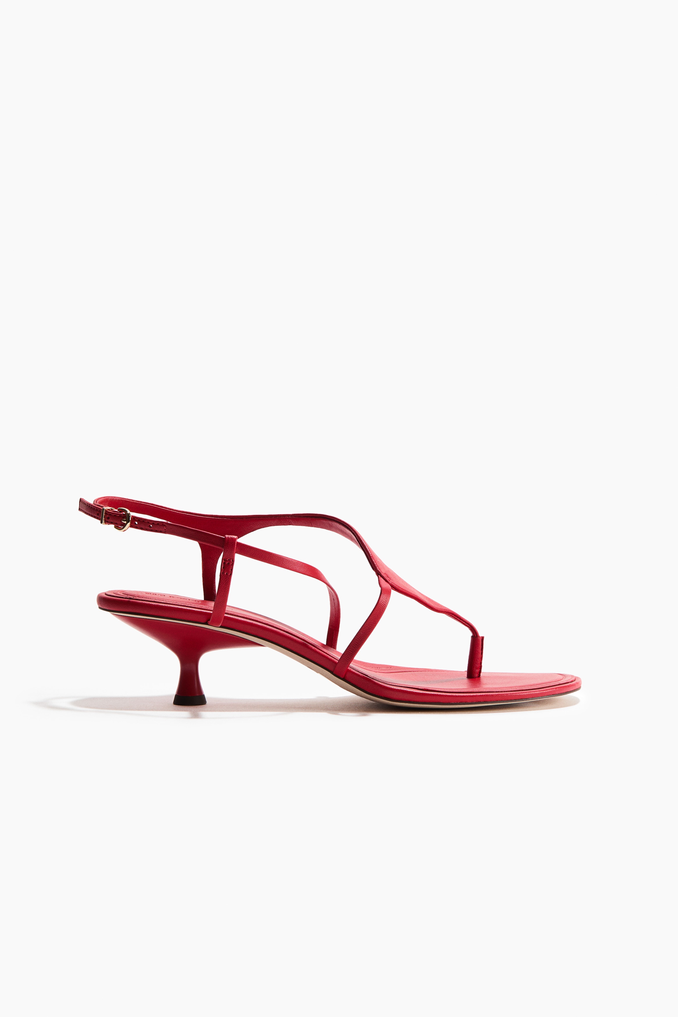 Women's Red Kitten-Heeled Leather Sandals | H&M US