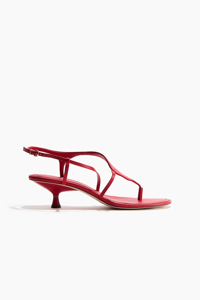 Kitten-heeled leather sandals - Red - 1