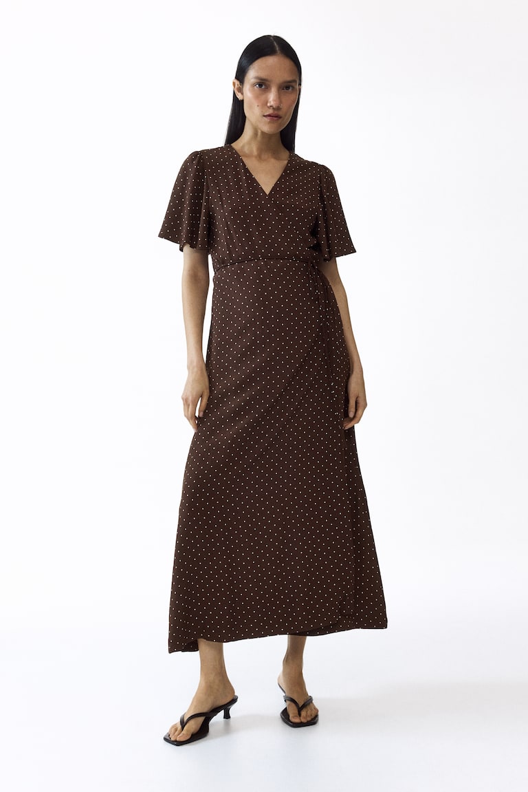 brown nursing dress H&M MAMA - Dark Brown/Polka Dot MAMA Nursing Wrap Dress - Size: XS