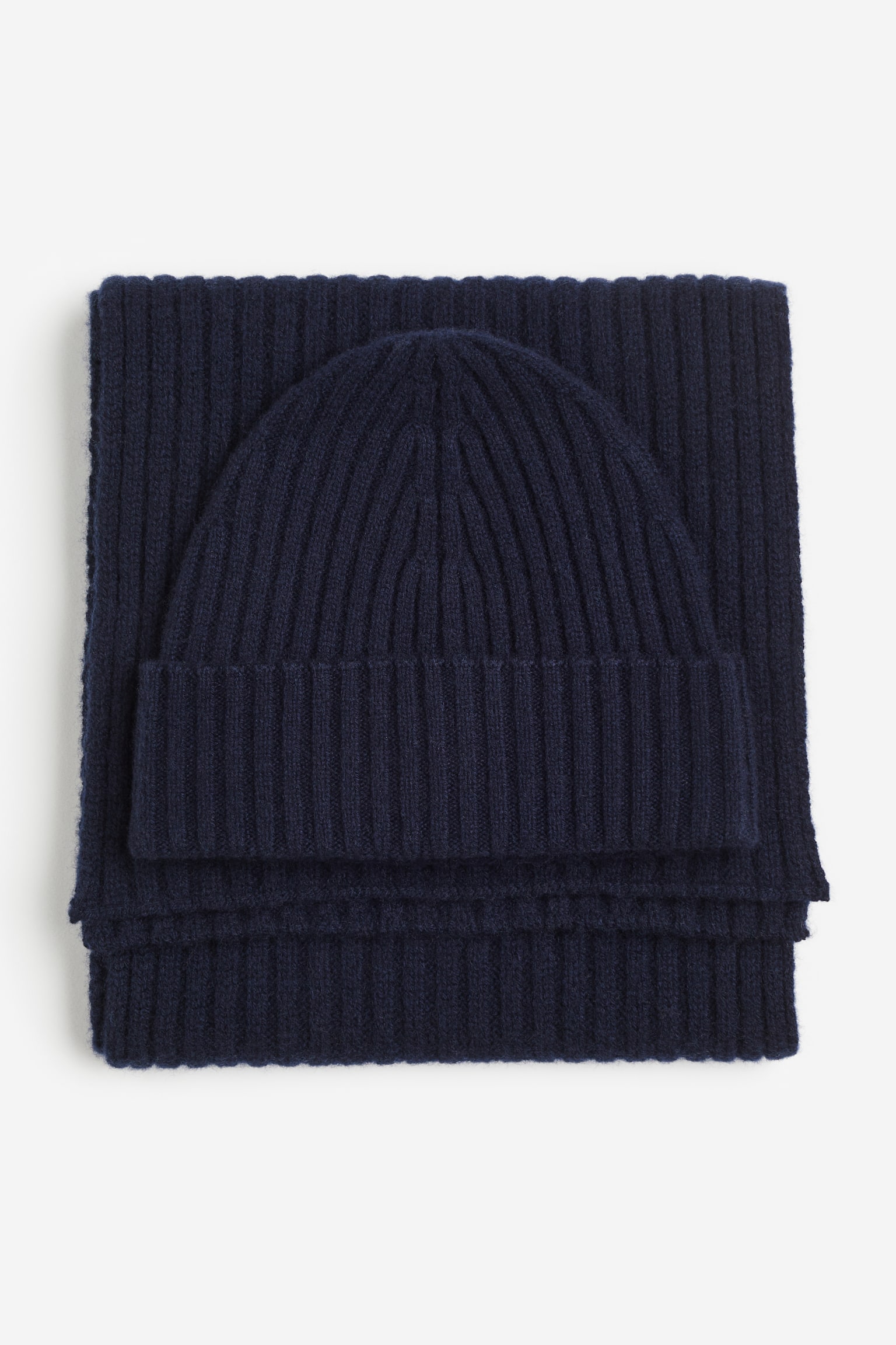 Wool Beanie & Scarf Set - Dark blue/Dark grey marle - 1