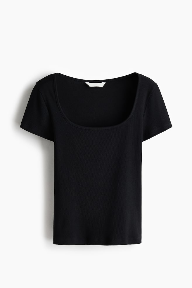 Ribbed Cotton T-Shirt - Black/Light beige melange/Light pink/White - 1