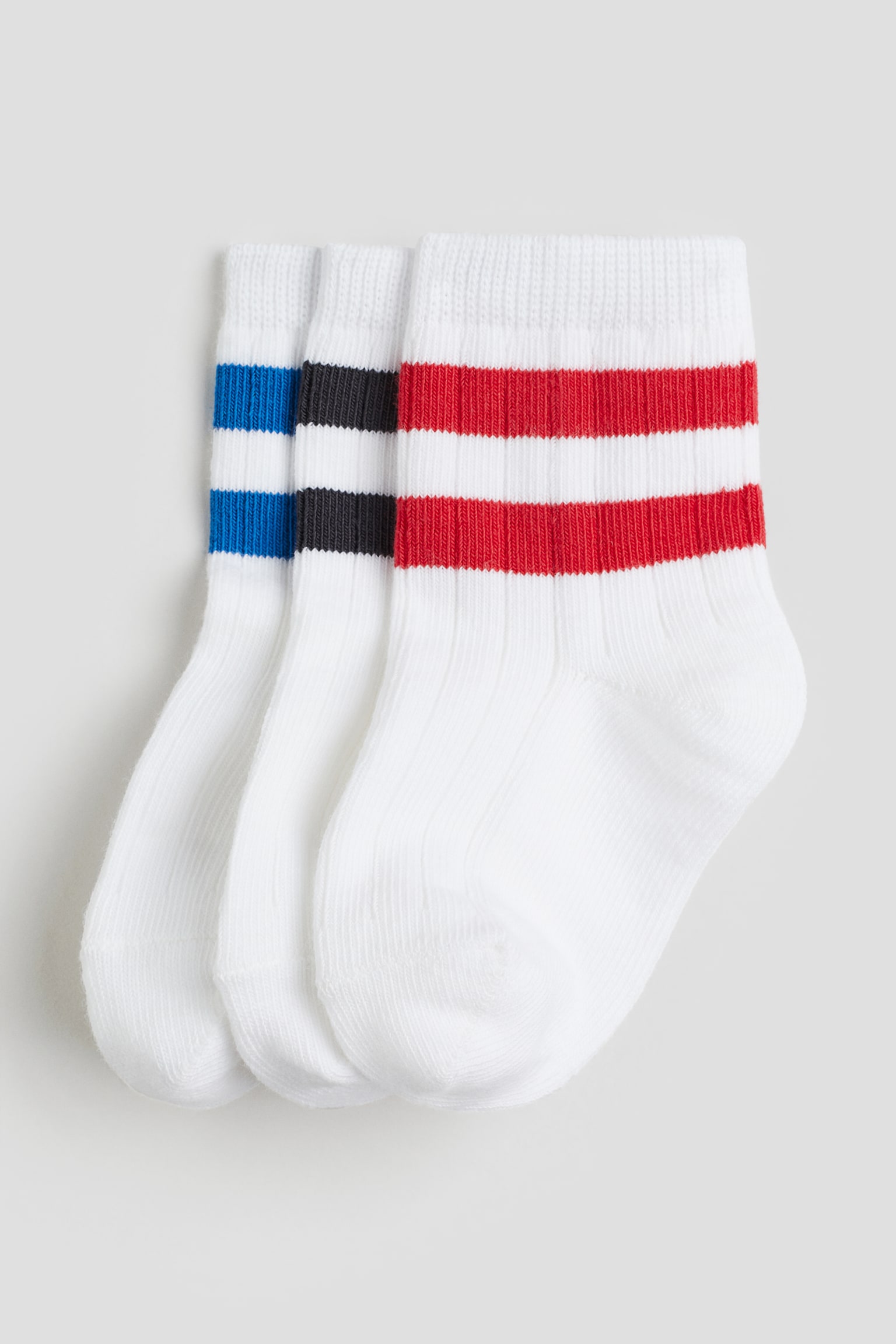 3-pack socks - White/Red/Dusty green/Striped - 1