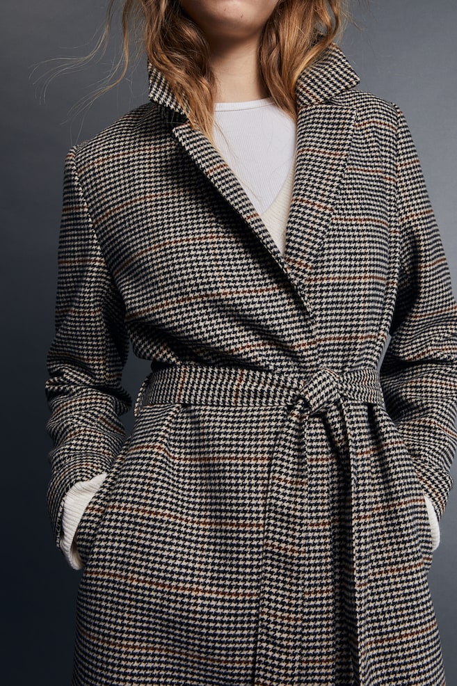 Tie-belt coat - Beige/Dogtooth-patterned/Beige/Black/Dark grey - 4