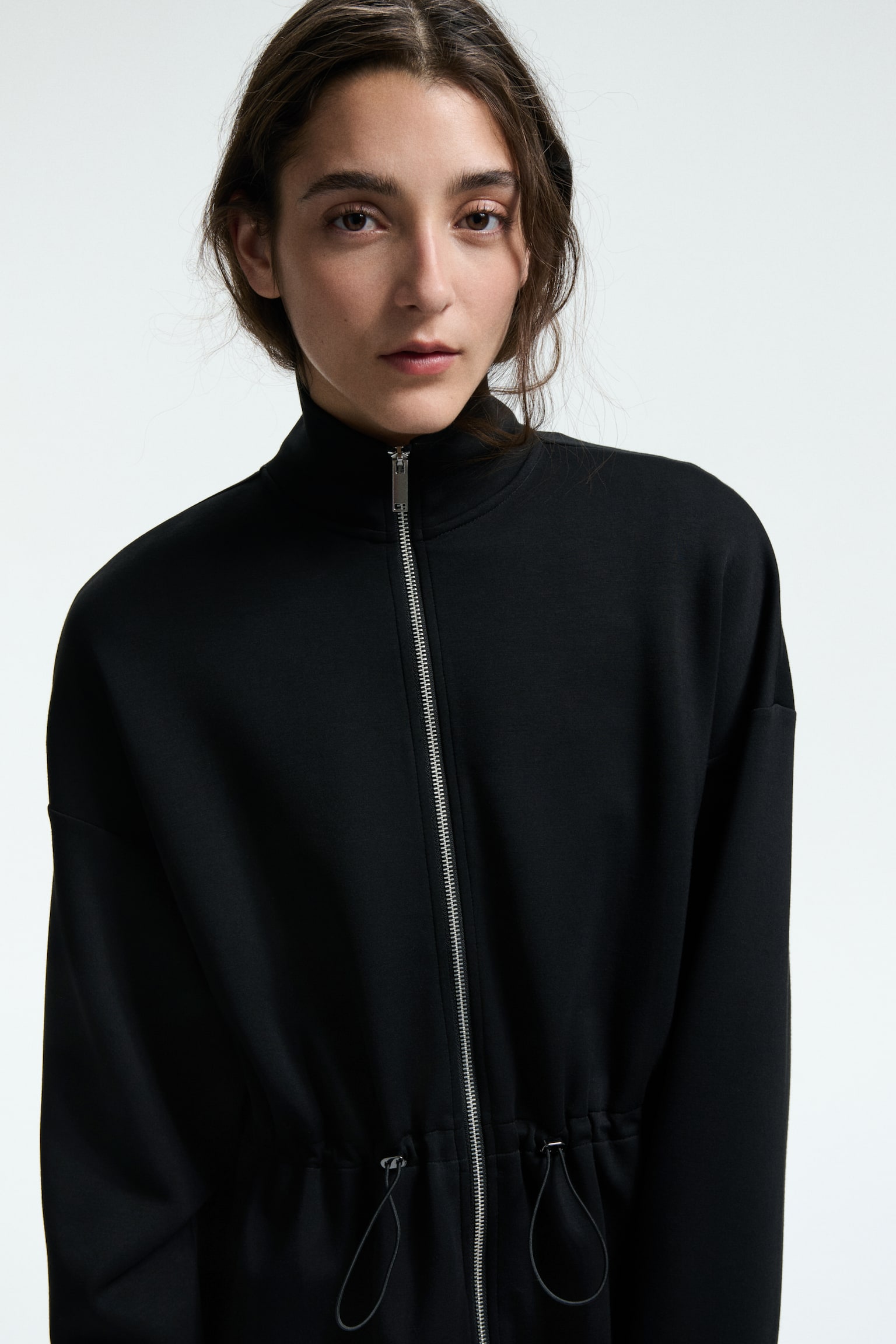 Peplumlu ve Fermuarlı Sweatshirt - Siyah/Lacivert - 4