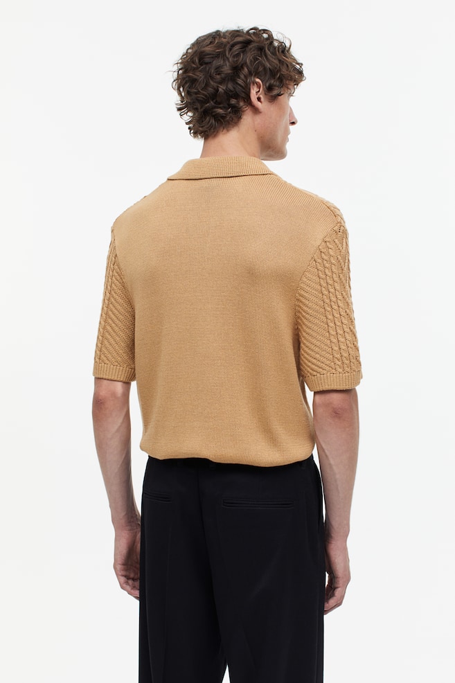 Regular Fit Cable-knit polo shirt - Dark beige - 4