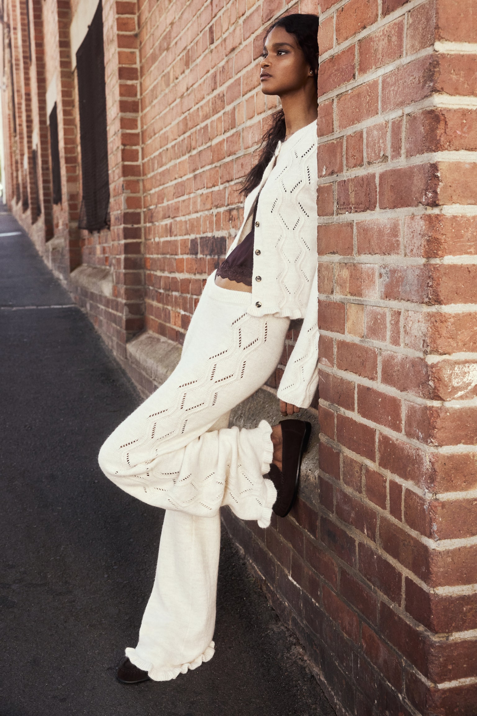 Pointelle-Knit Cardigan - Light beige - 4