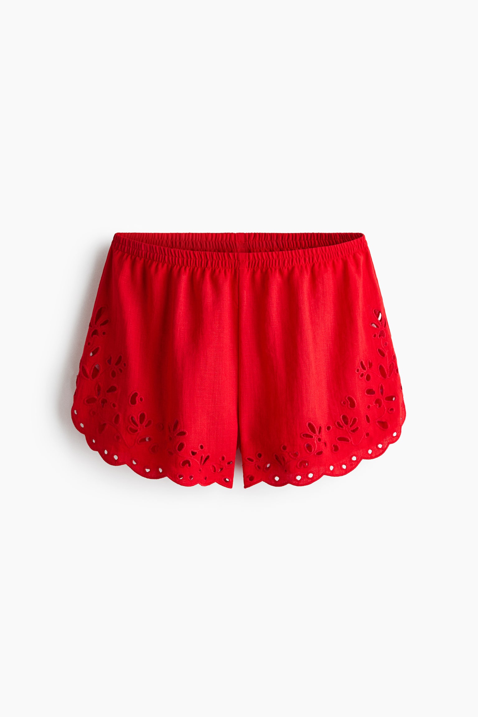 Shorts with Eyelet Embroidery - Bright red/Light blue/Light purple/Cream/Dark brown/Navy blue