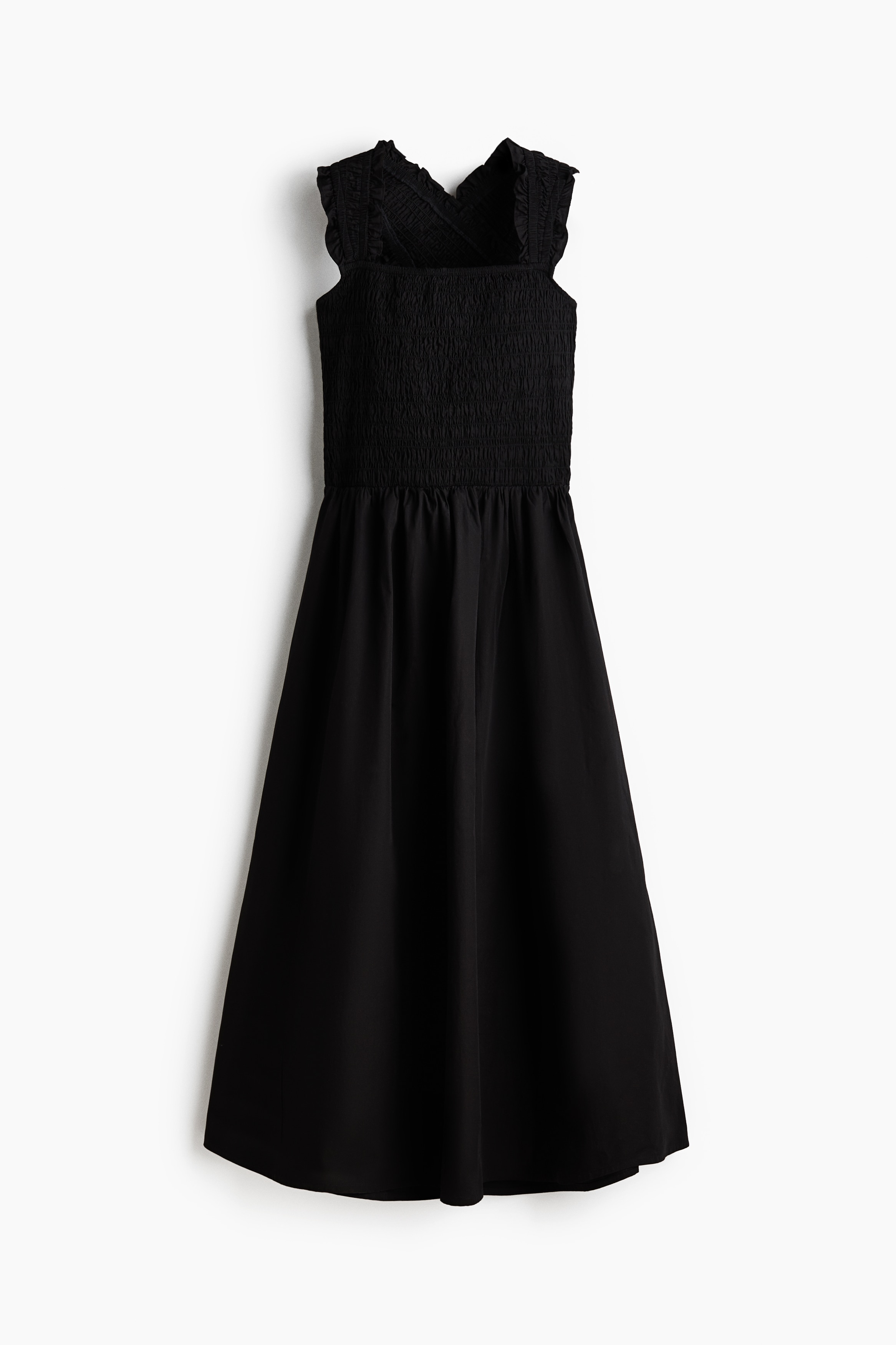 h&m black smocked dress H&M Black Smocked Strapless Ruffle Square Neck A Line Midi Dress Size XXL main image 1