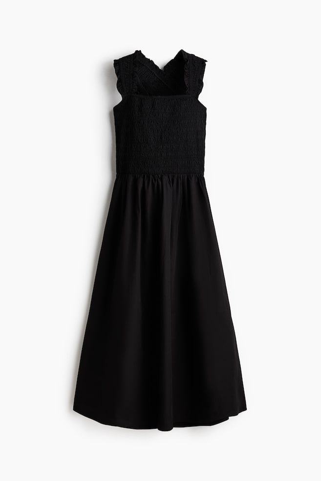 Gesmoktes Kleid aus Popeline - Schwarz/Weiss/Hellblau - 1