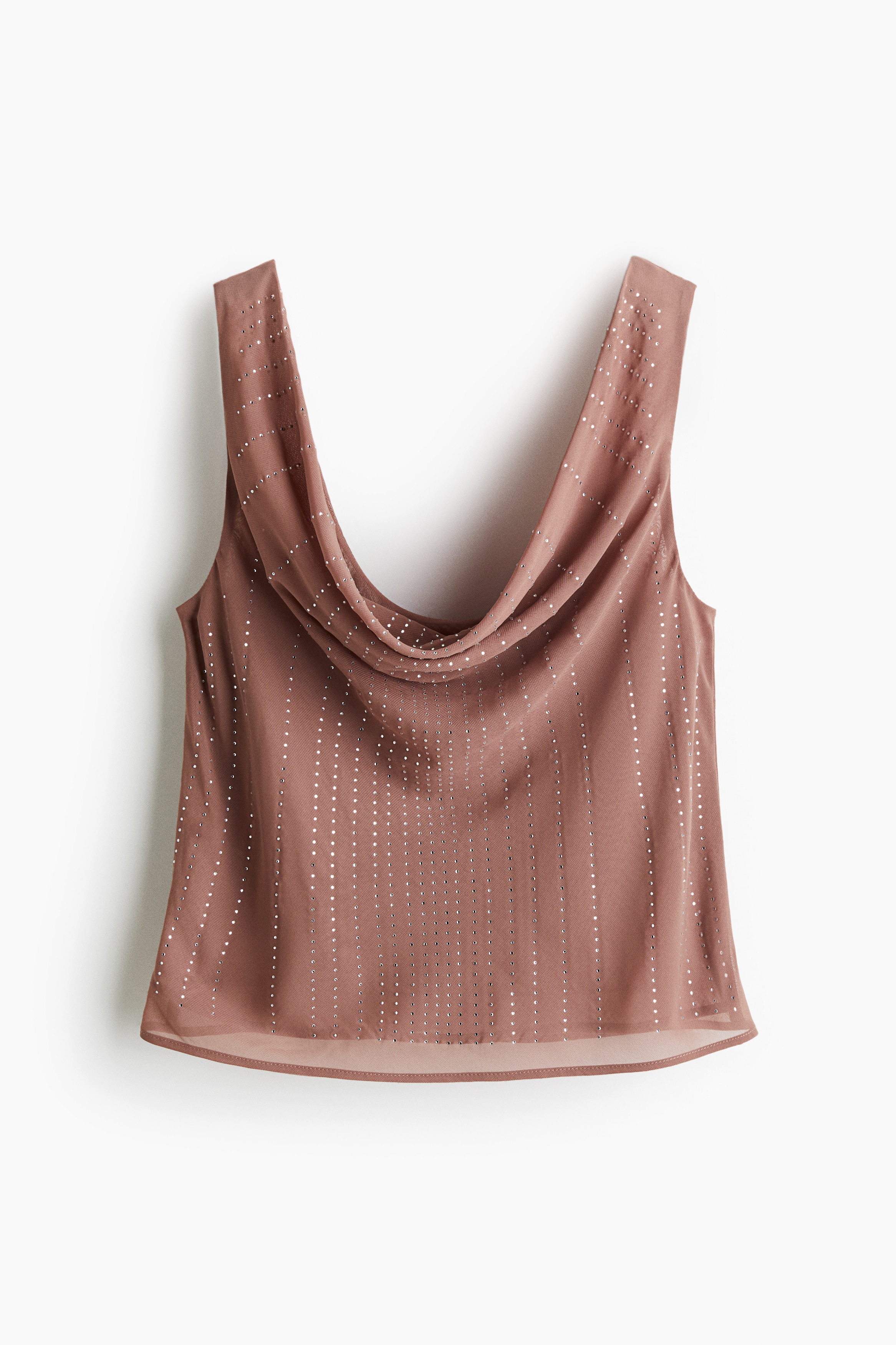 Top in chiffon impreziosito con strass - Rosa antico