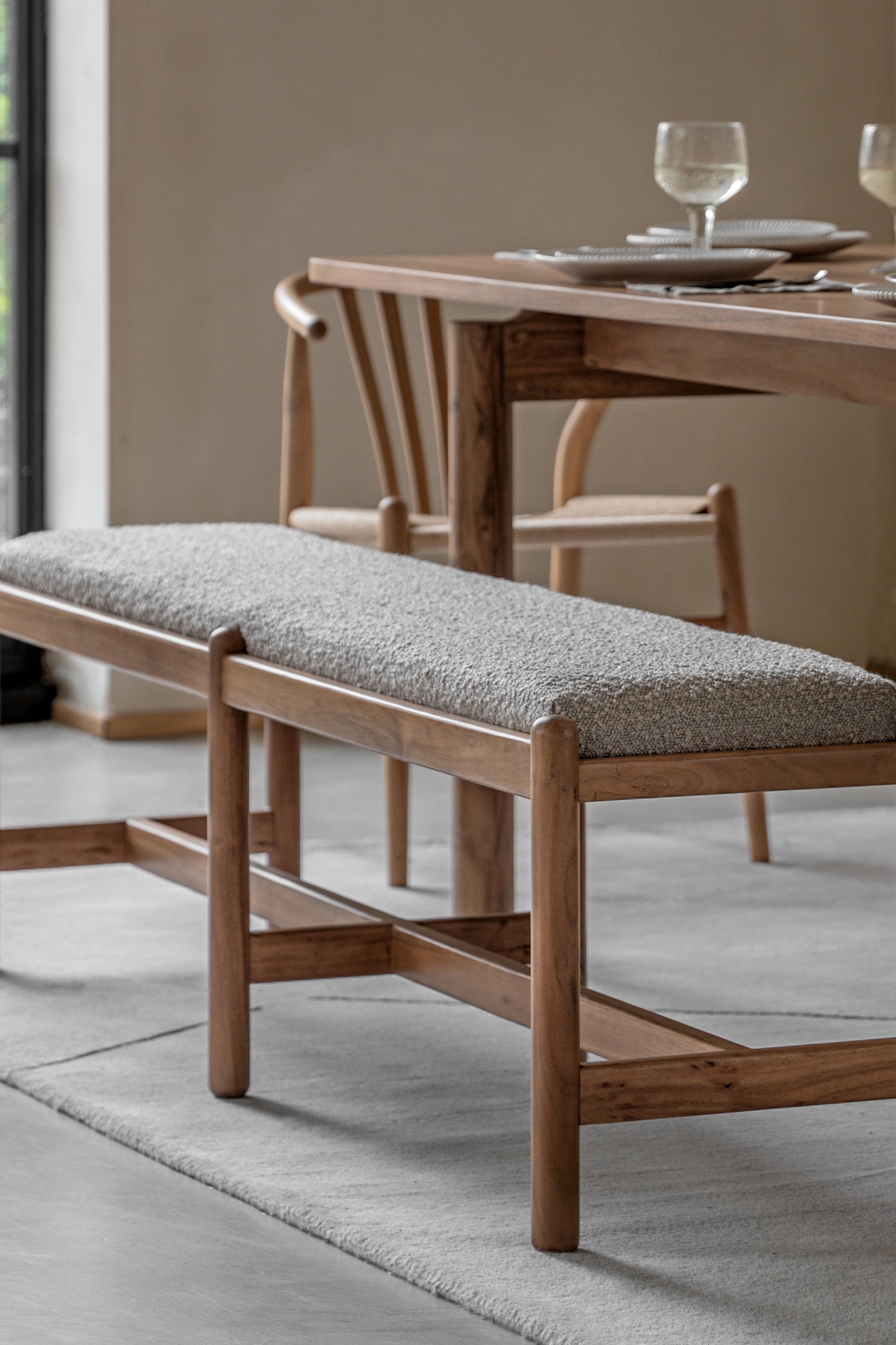 Acacia Wood Upholstered Dining Bench - Natural