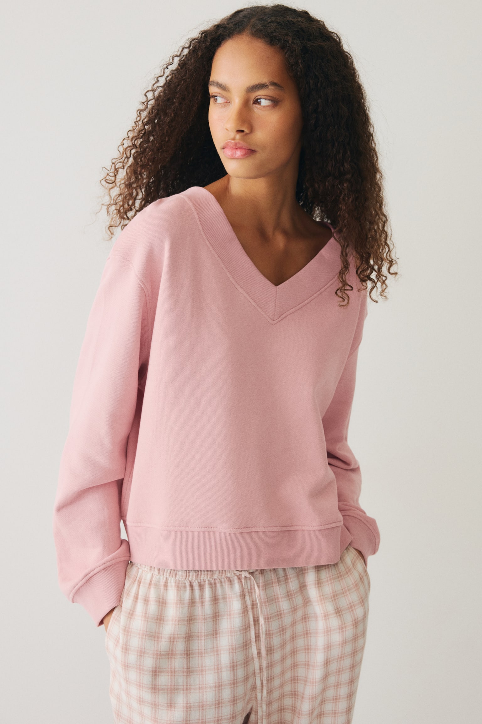 V-neck sweatshirt - Dusty pink/Navy blue/Light grey marl - 6