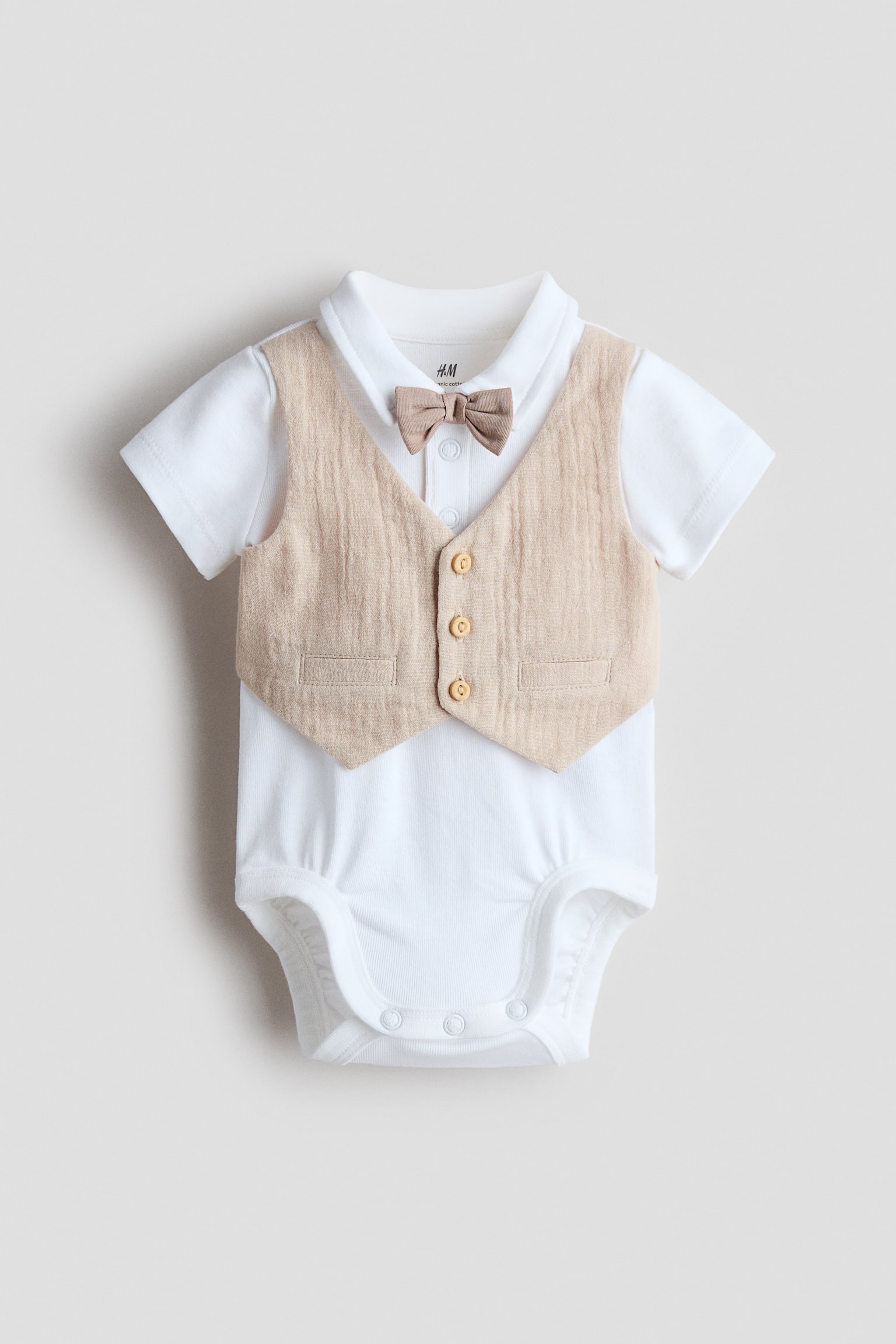 Детские комплекты H&M 2-Piece Dressy Cotton Set, цвет: Светлый бежевый / Белый — фото 2