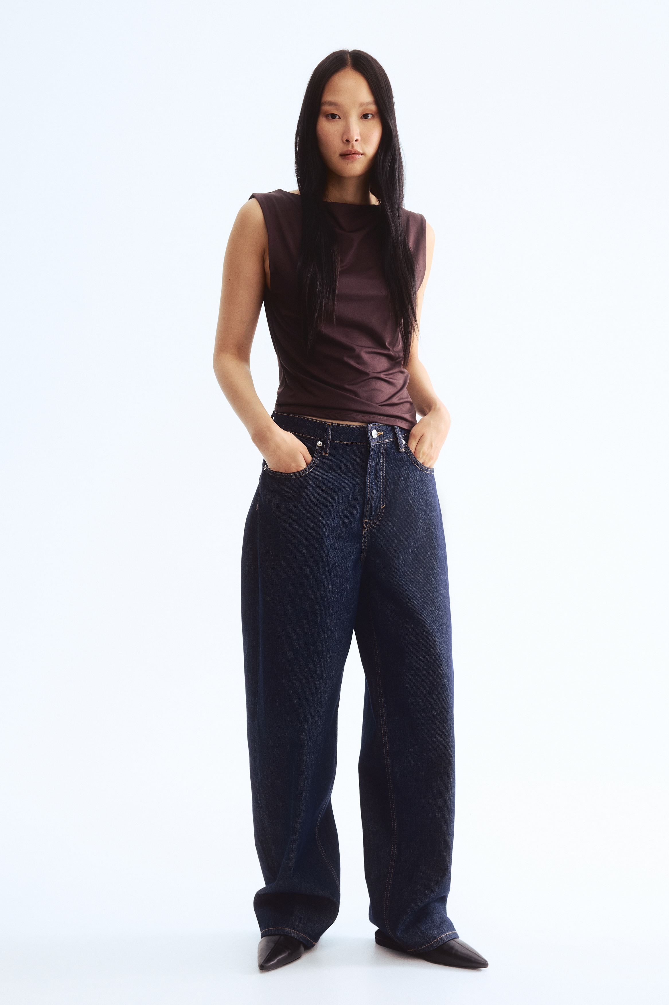 Kayık Yakalı Mikrofiber Üst - Koyu kahverengi