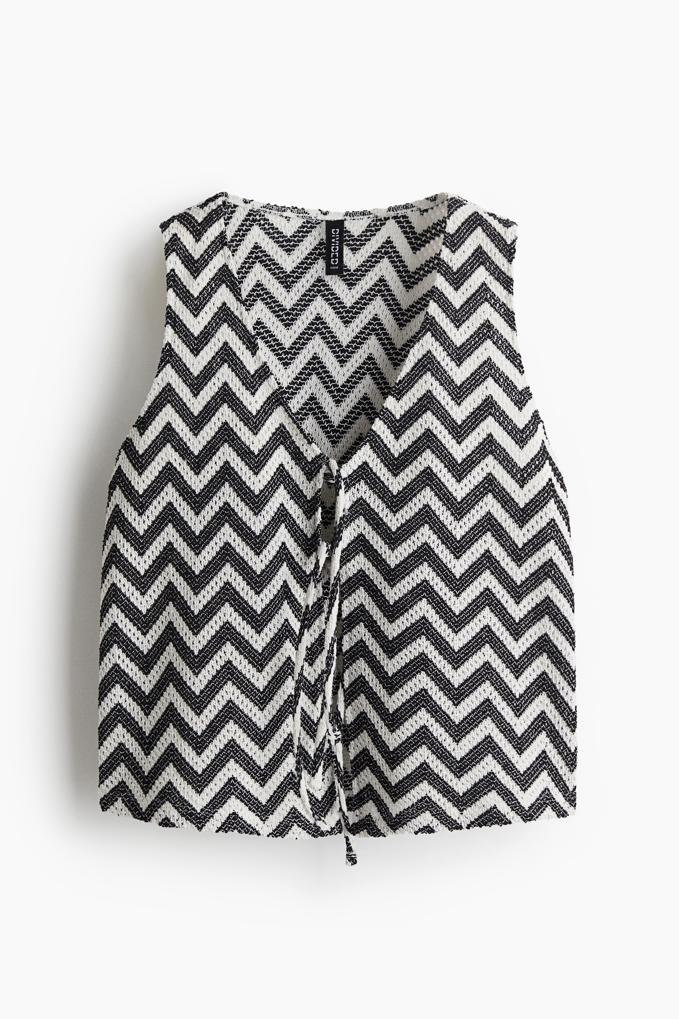 Women's Black/zigzag pattern Tie-Front Jacquard-Knit Vest