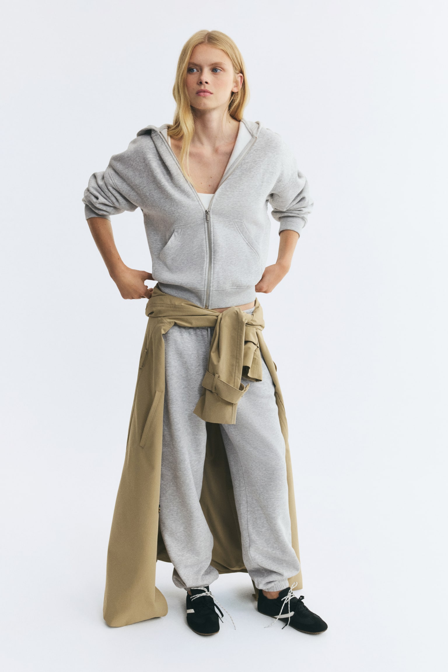 Женская куртка H&M Hooded, цвет: Светлый серый меланжевый — фото 3