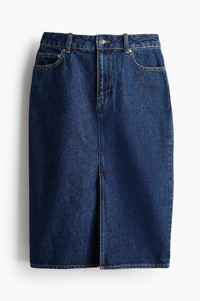 Knee-length denim skirt - Dark denim blue/Black - 1