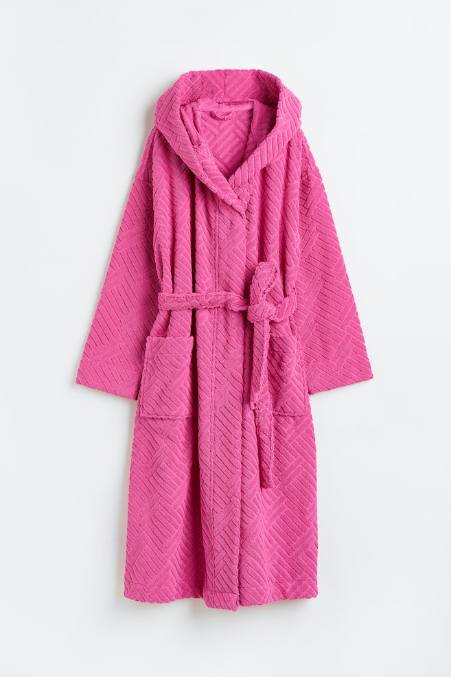 Hooded terry dressing gown - Pink/Patterned/White - 2