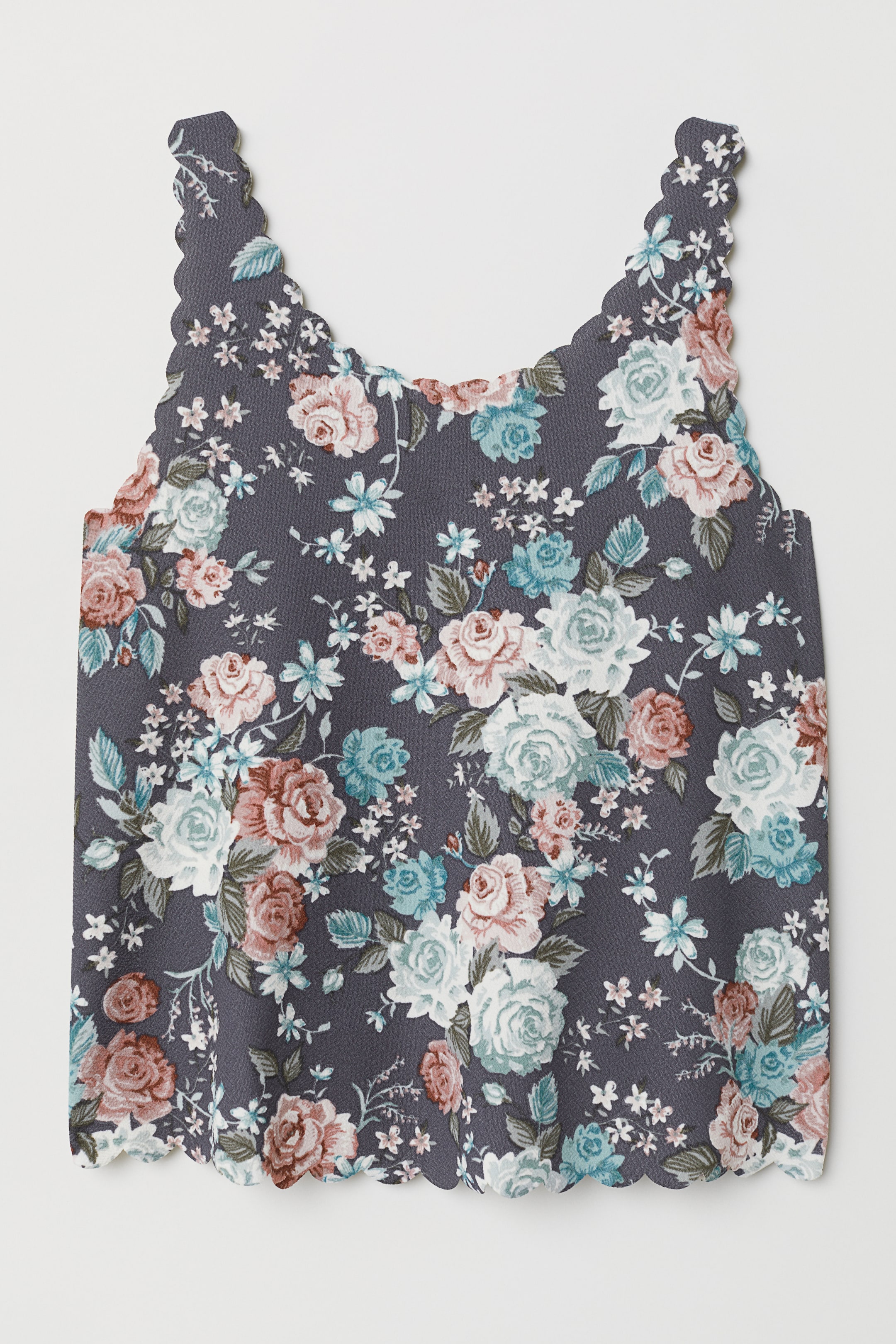 Scallopedged vest top Sleeveless Bluegrey/Floral Ladies H&M GB