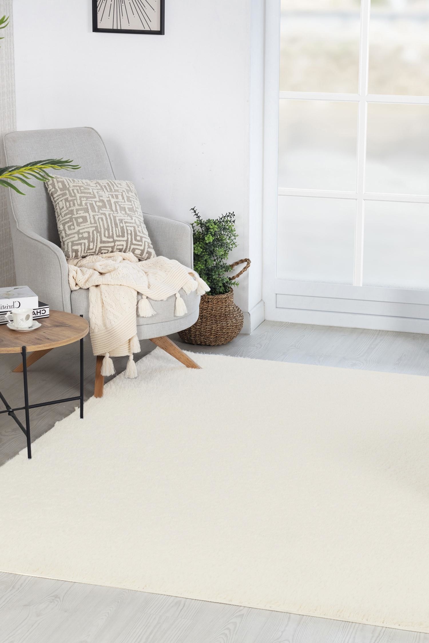 Moda Shag Shaggy Solid Color Plush Pile Rug - White/Green/Beige