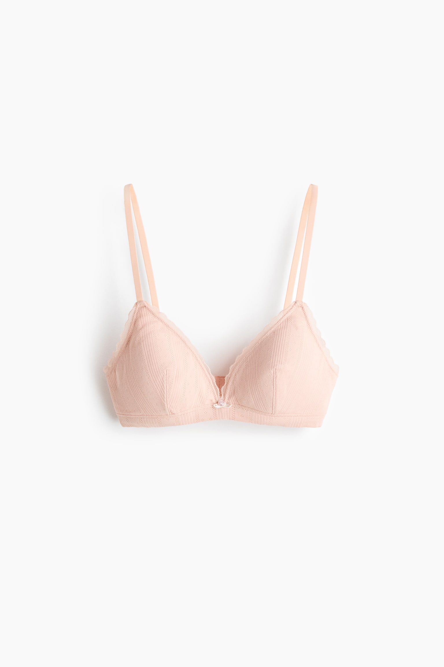 Бра Soft-Cup, уплотнённая чашка, ажурная вязка — H&M, цвет: Светлый персиковый розовый — фото 1