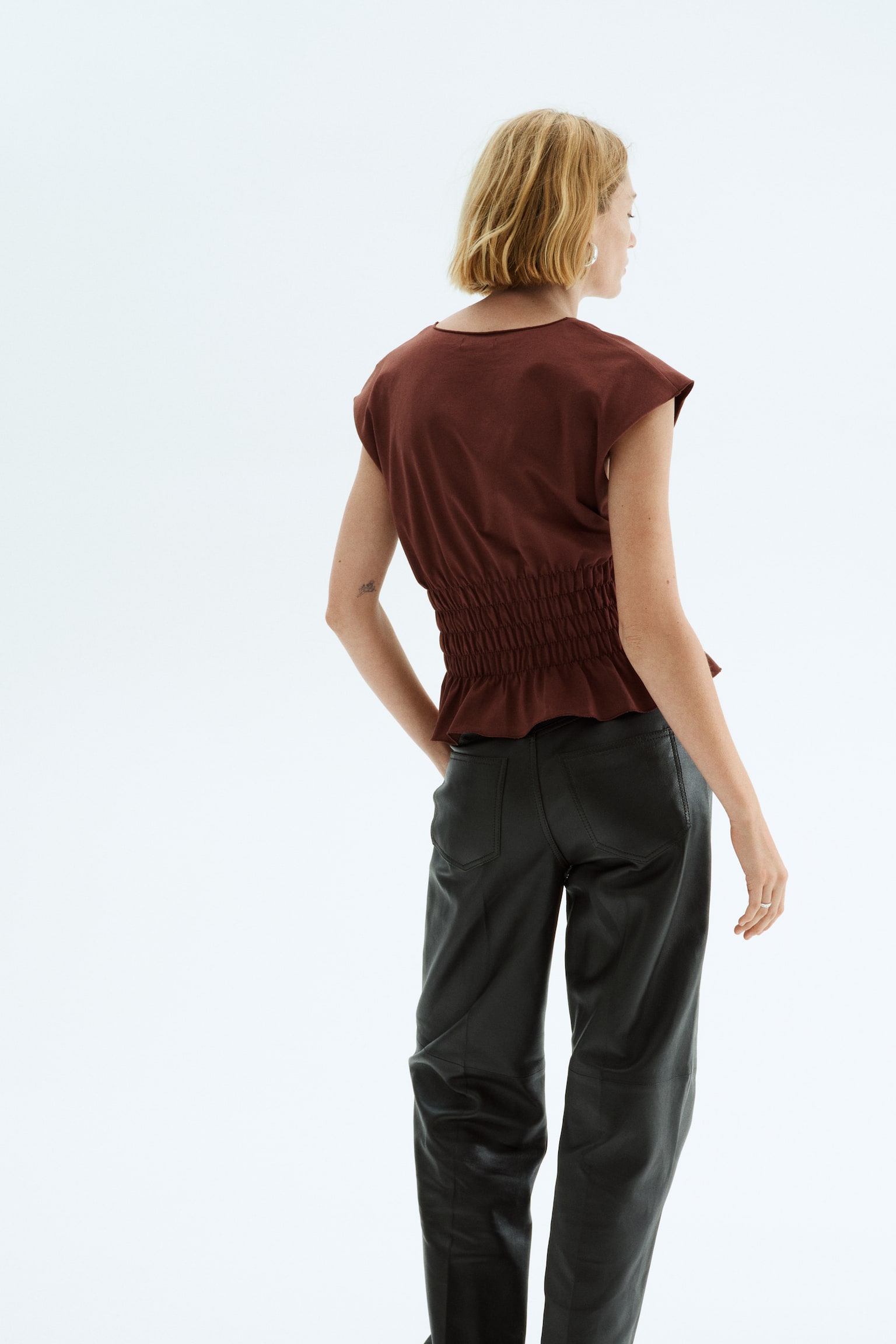 Büzgülü ve Pamuklu Üst - Koyu kahverengi/Beyaz/Siyah/Lacivert - 4