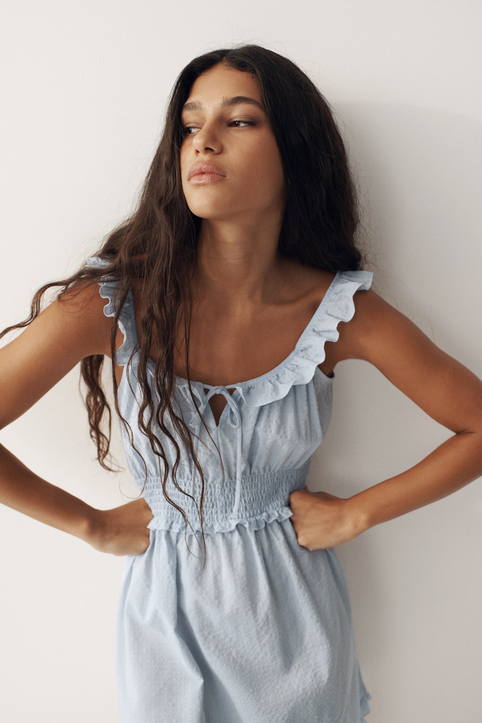 Frill-trimmed dress - Light blue/Light yellow/Floral/Light beige/Floral - 4
