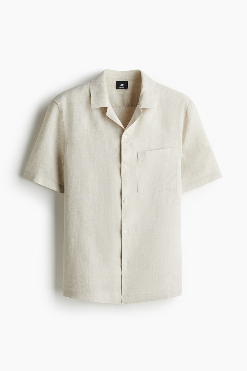 Camicia Da Uomo In Lino E Cotone Mymyguoe - Stile Boho Rinascimentale, Maniche Corte, Colletto Alto, Vestibilità Comoda