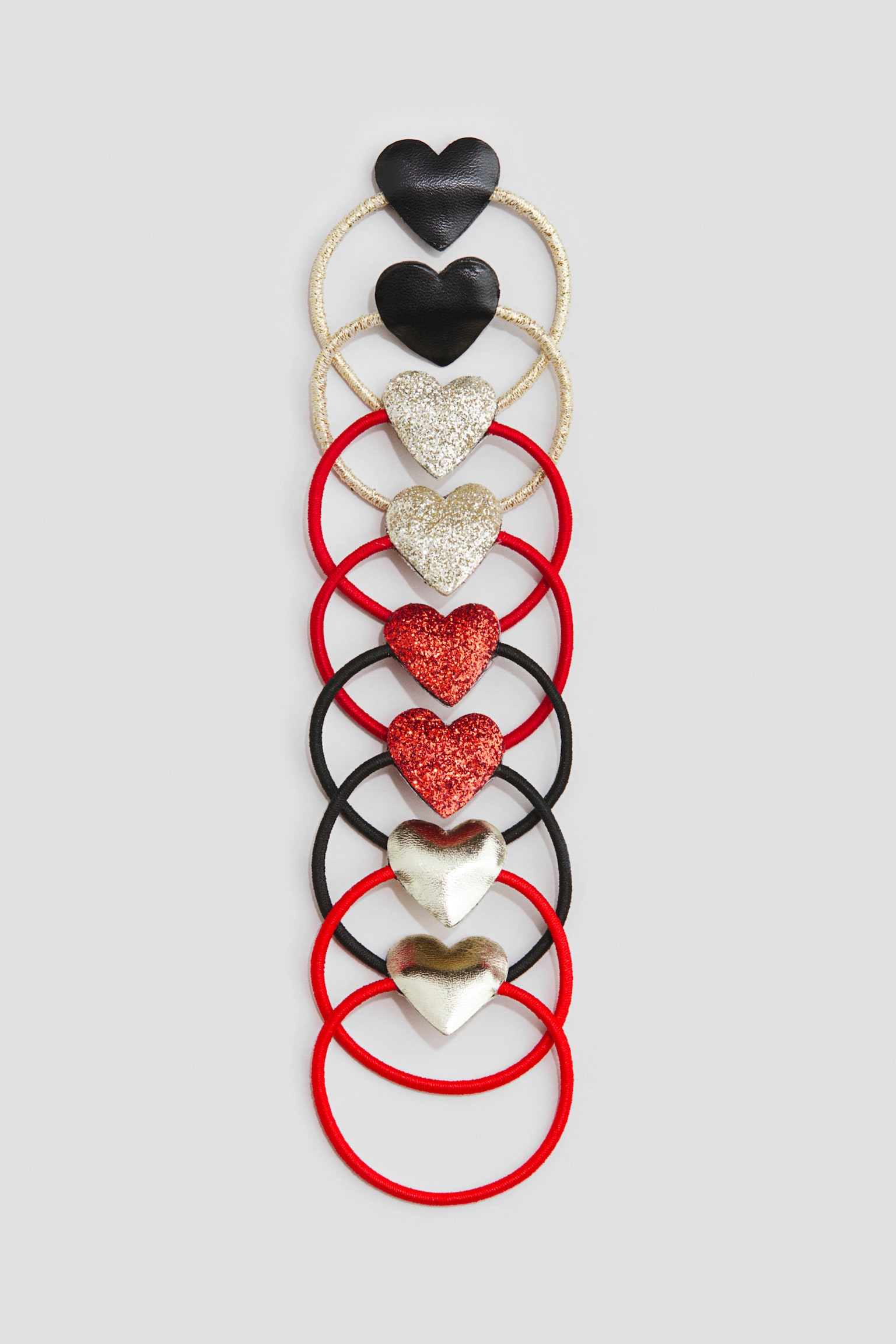 8-pack appliquéd hair elastics - Red/Hearts - 2