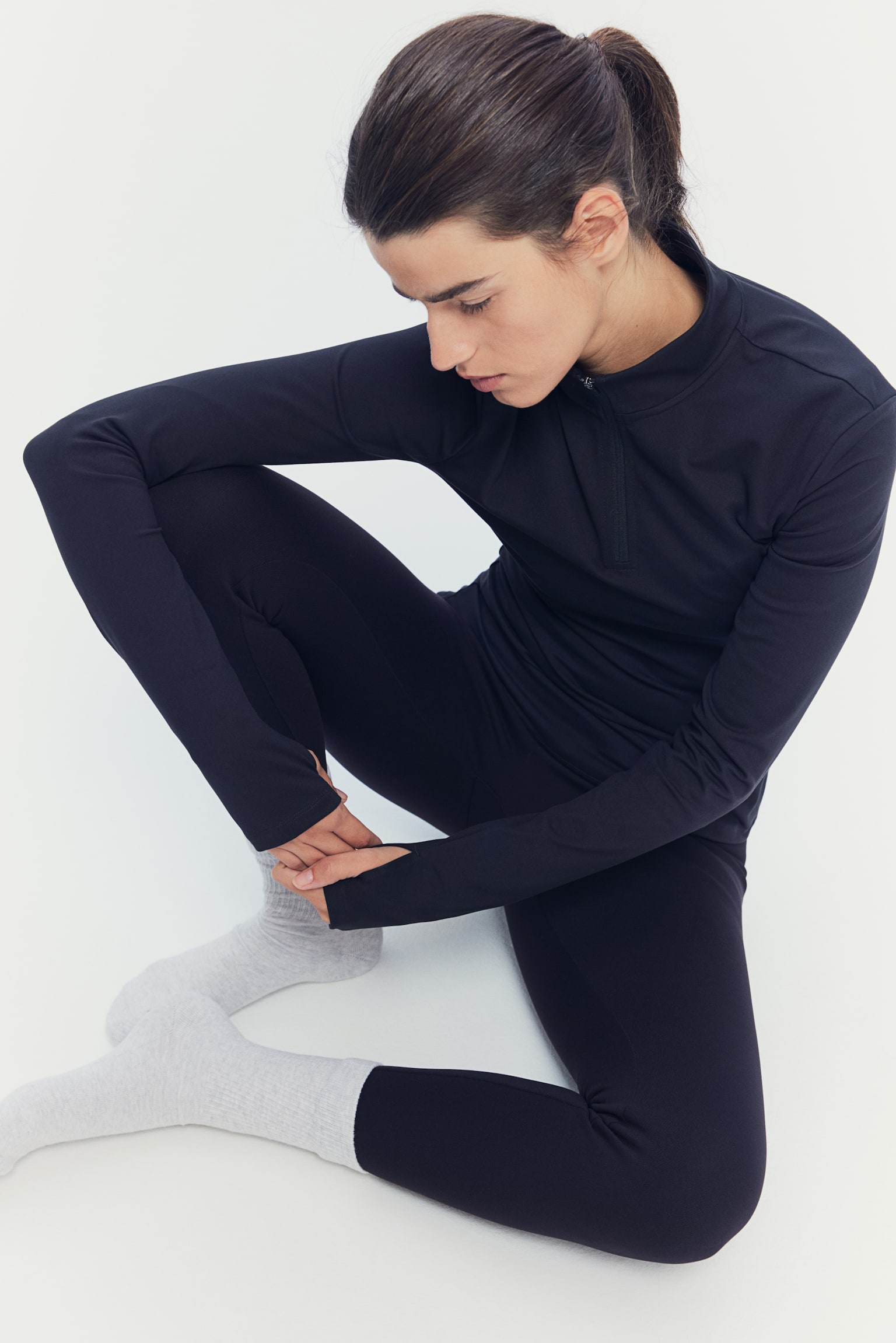 Warm sports leggings - Black/Light beige - 3