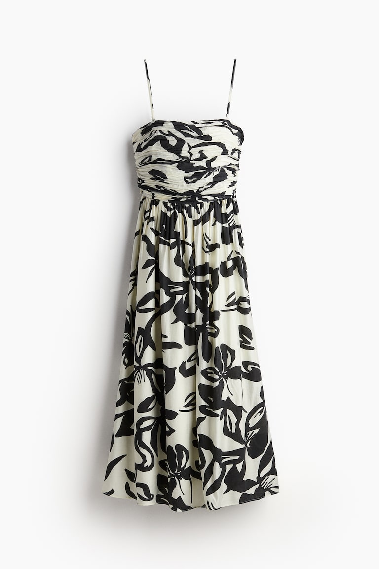 Women's Cream/Black floral Flared-skirt bandeau dress | H&M Women's Cream/Black floral Flared-skirt bandeau dress | H&M