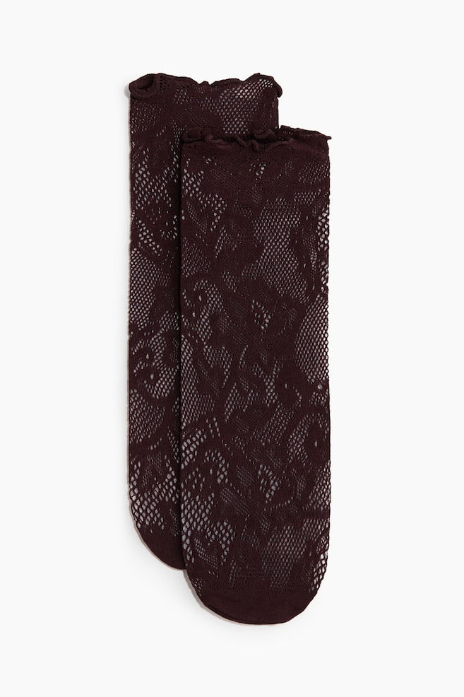 Chaussettes en dentelle - Rouge foncé/Noir - 1