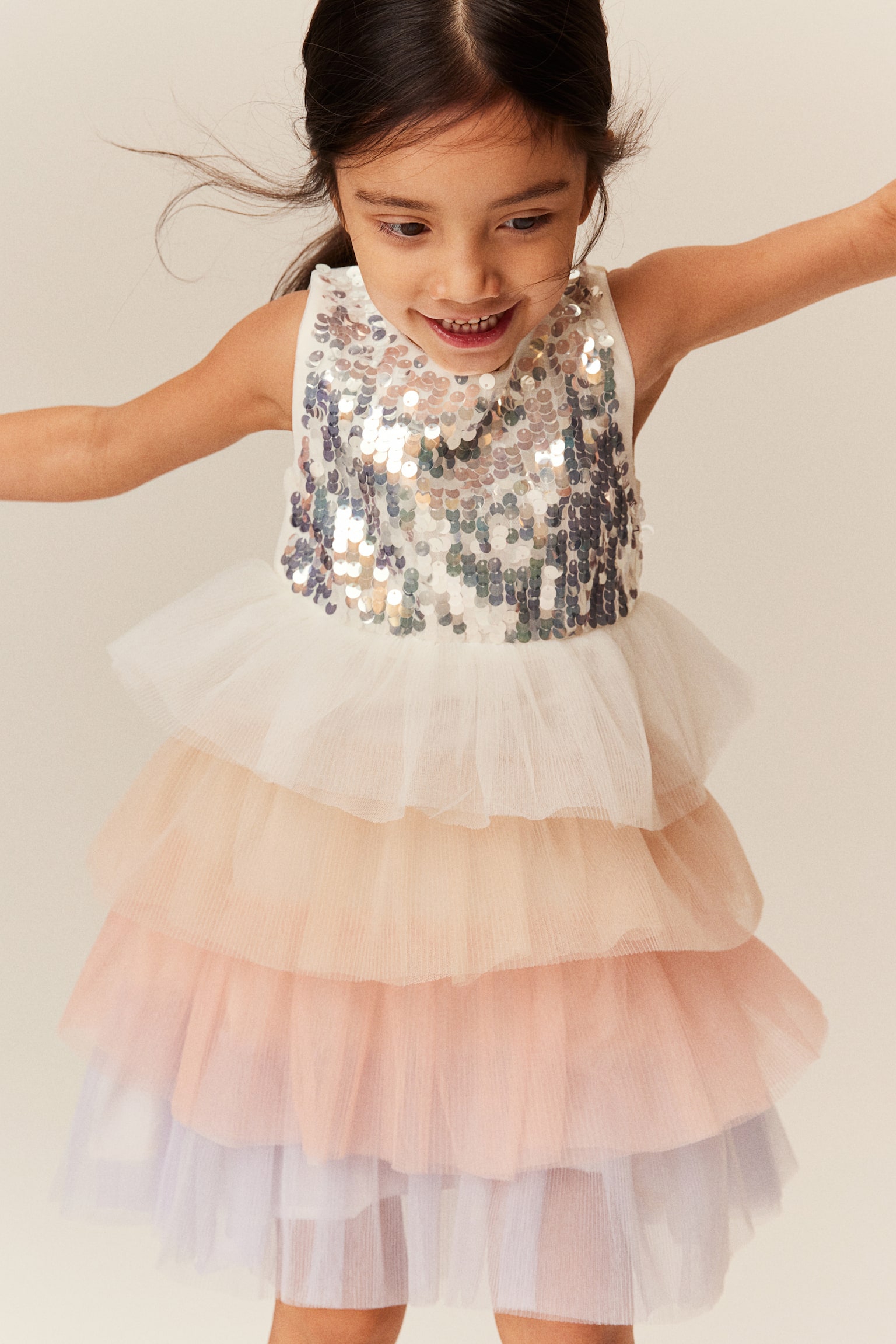 Sequin Tulle Dress - White/Gradient/Light pink/Old rose/Light dusky pink/Stripe - 6