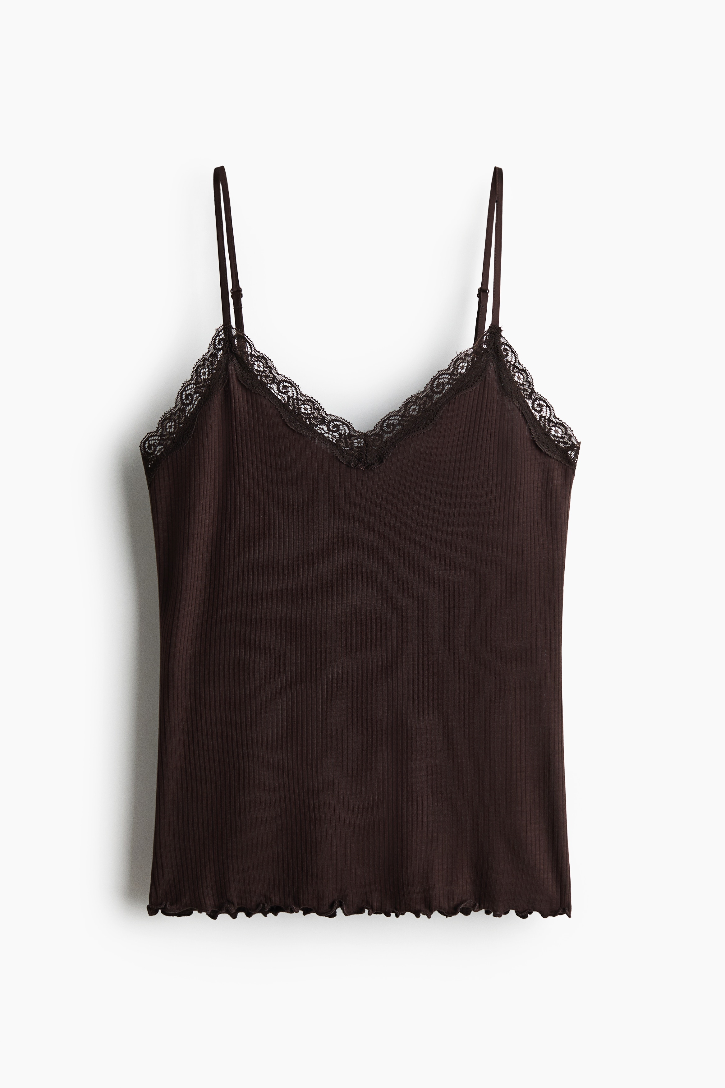 Lace-trimmed strappy top - Dark brown/Dark dusty pink