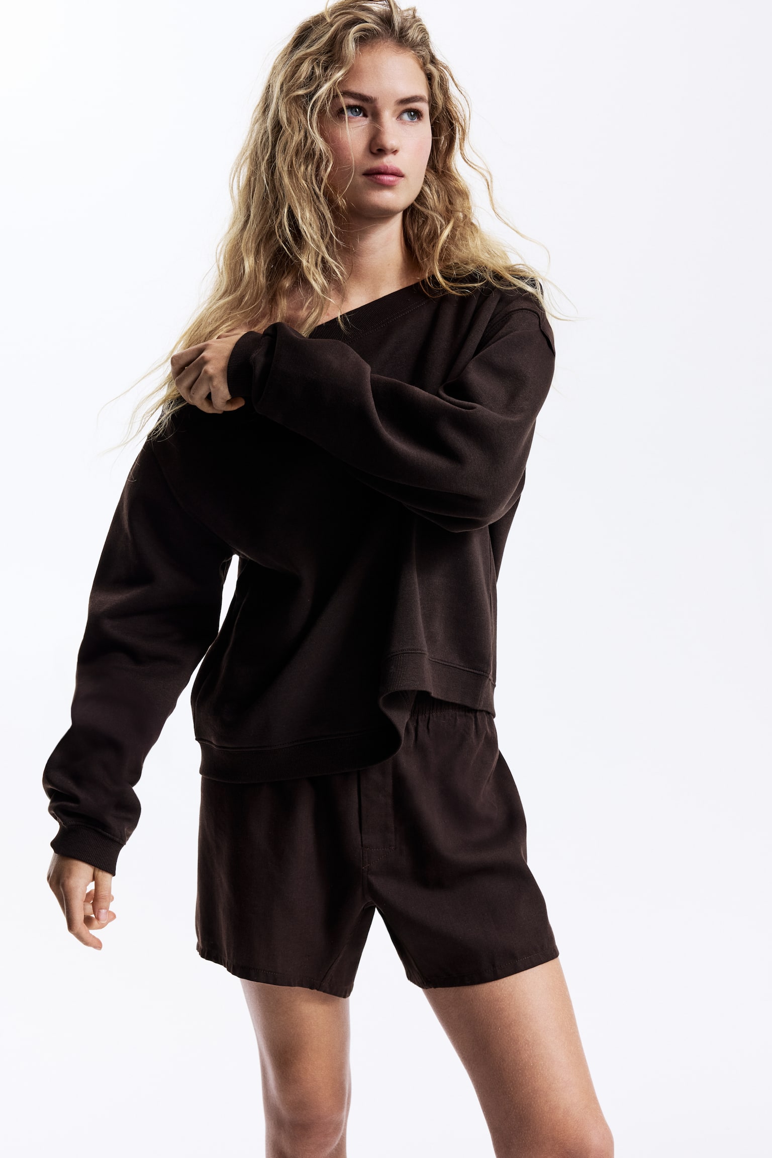 One-shoulder sweatshirt - Dark brown/Light grey marl - 3