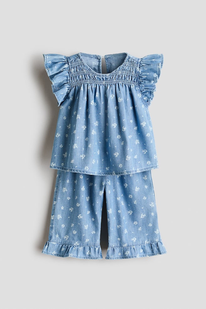 2-Piece Printed Denim Set - Light denim blue/floral - 1