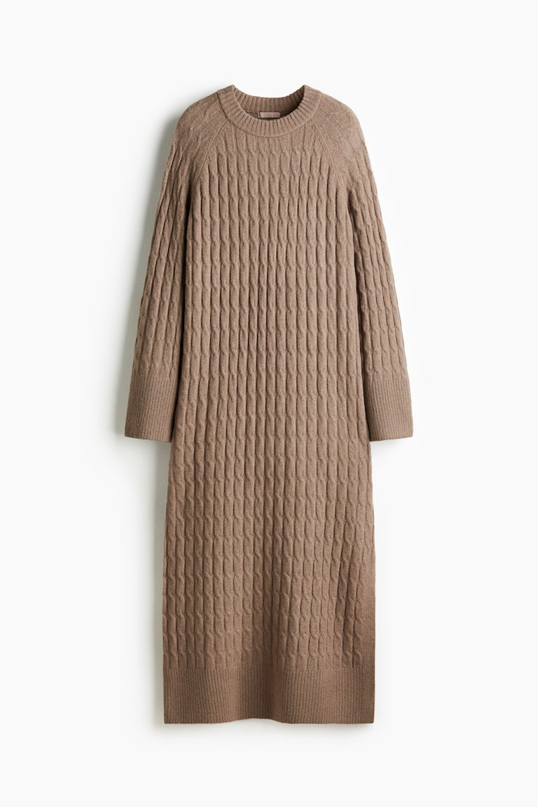h&m brown jumper dress Women's Dark beige Cable-Knit Maxi Features a close fitting