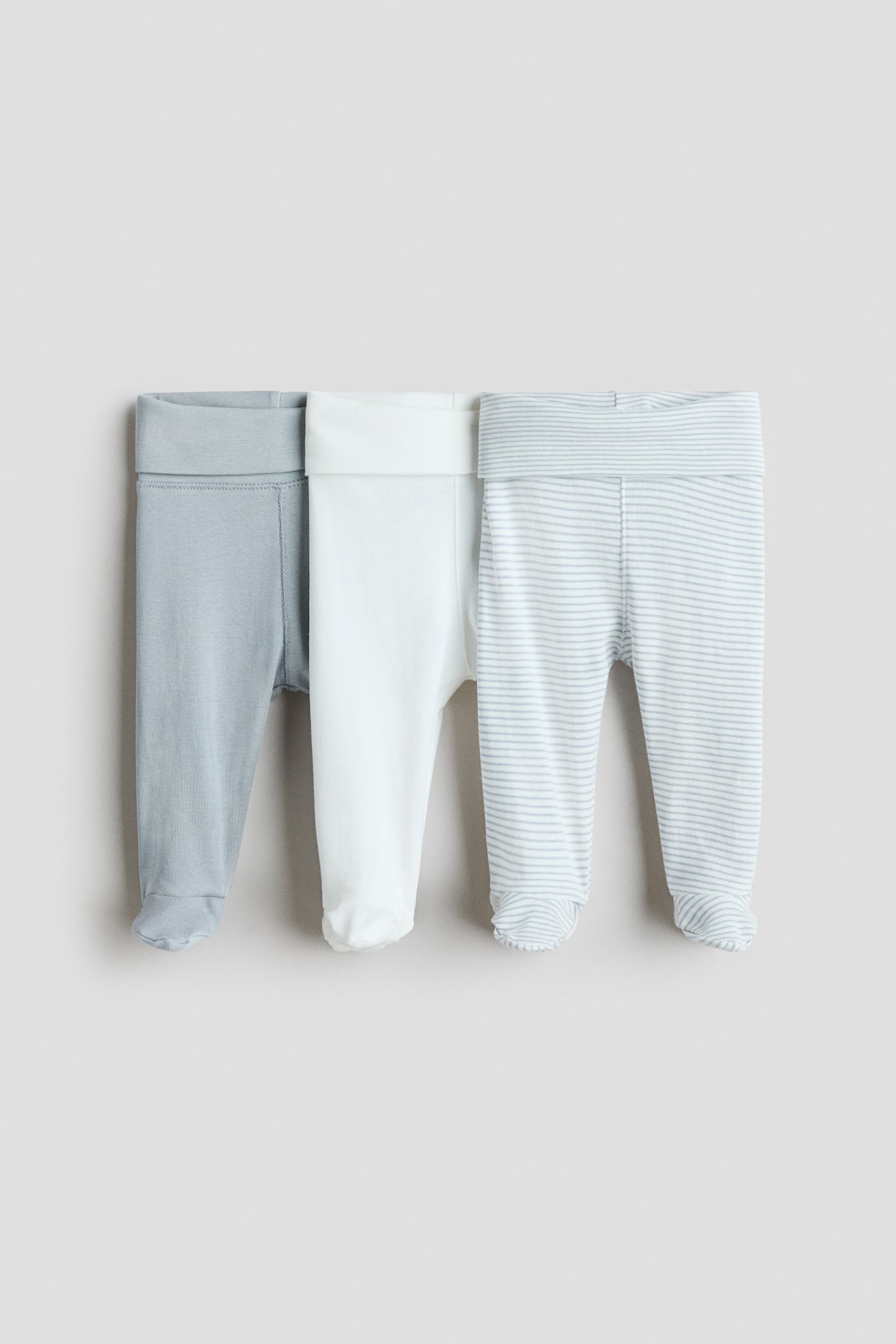 3-pack leggings med vikbar mudd - Ljus dimblå/Puderrosa/Prickig/Ljusbeige/Randig