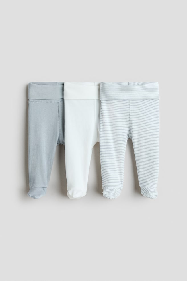 Lot de 3 leggings à ceinture repliable - Bleu ancien clair/Rose poudré/pois/Beige clair/rayé - 1