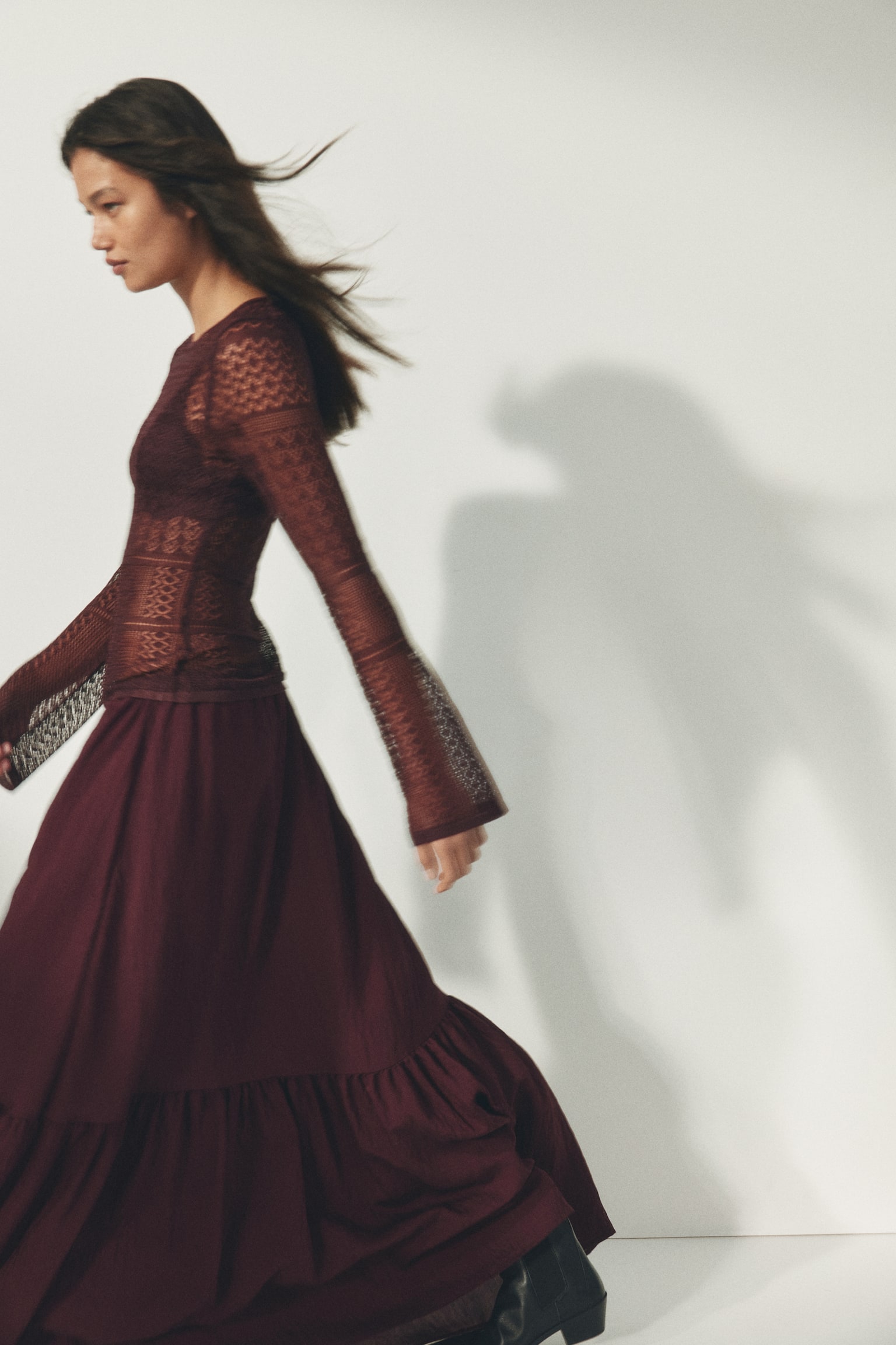 Crêpe A-line skirt - Burgundy - 5