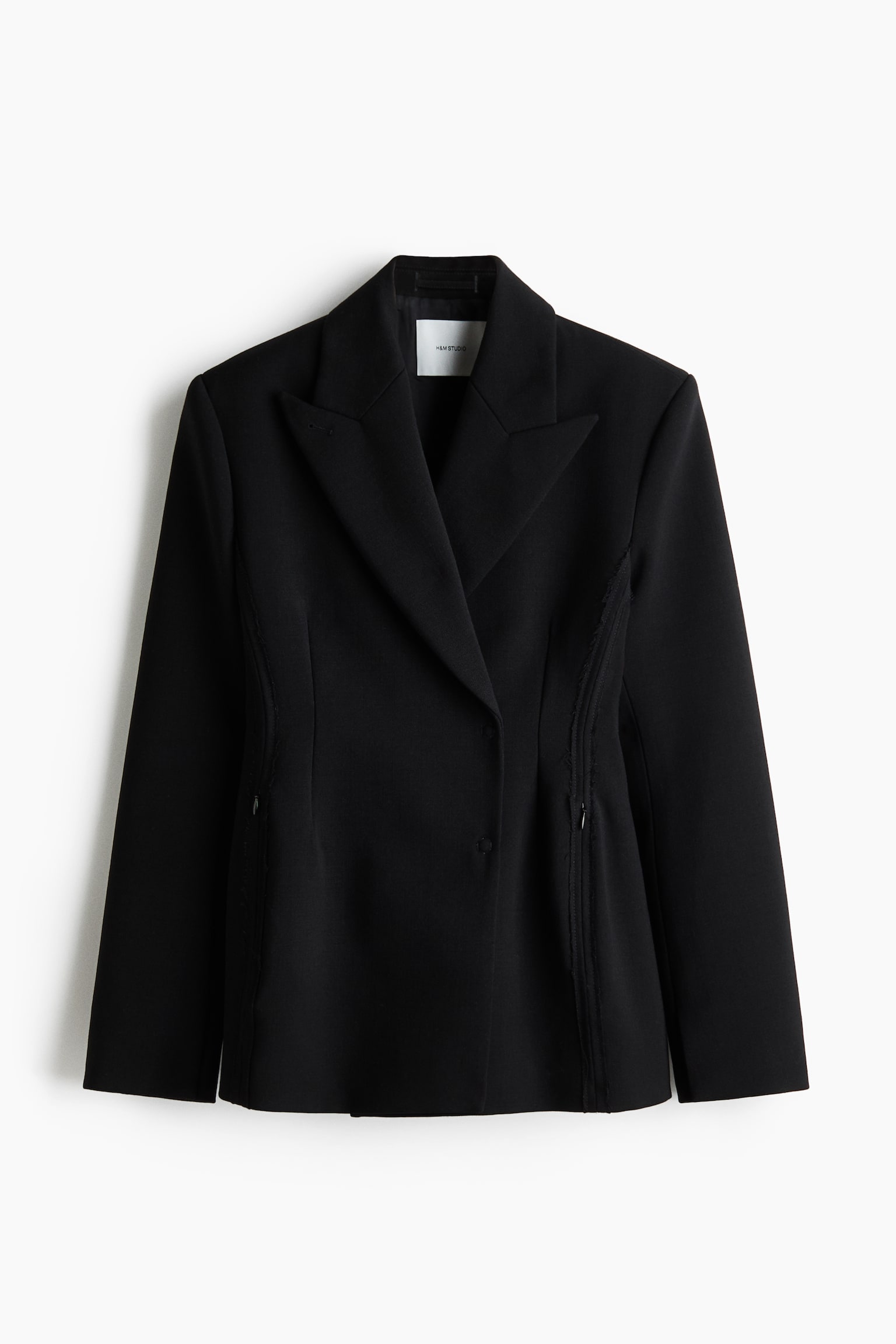 Double-Breasted Wool Blazer - Black - 1