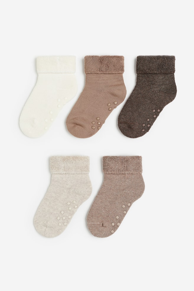 5-pack anti-slip terry socks - Dark brown/Brown/Dark green/Dark grey/Dusty pink/Pink/Black/Dark grey - 1