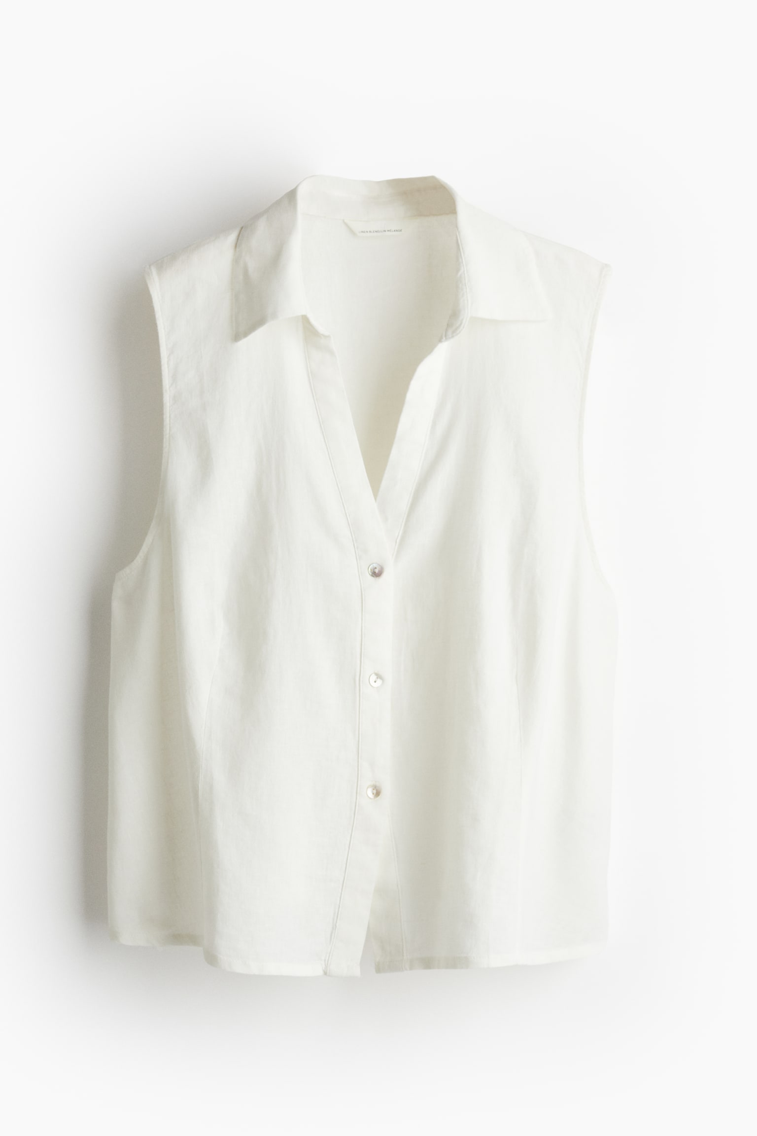 Sleeveless Linen Blend Shirt - White/Black/Light khaki green - 2