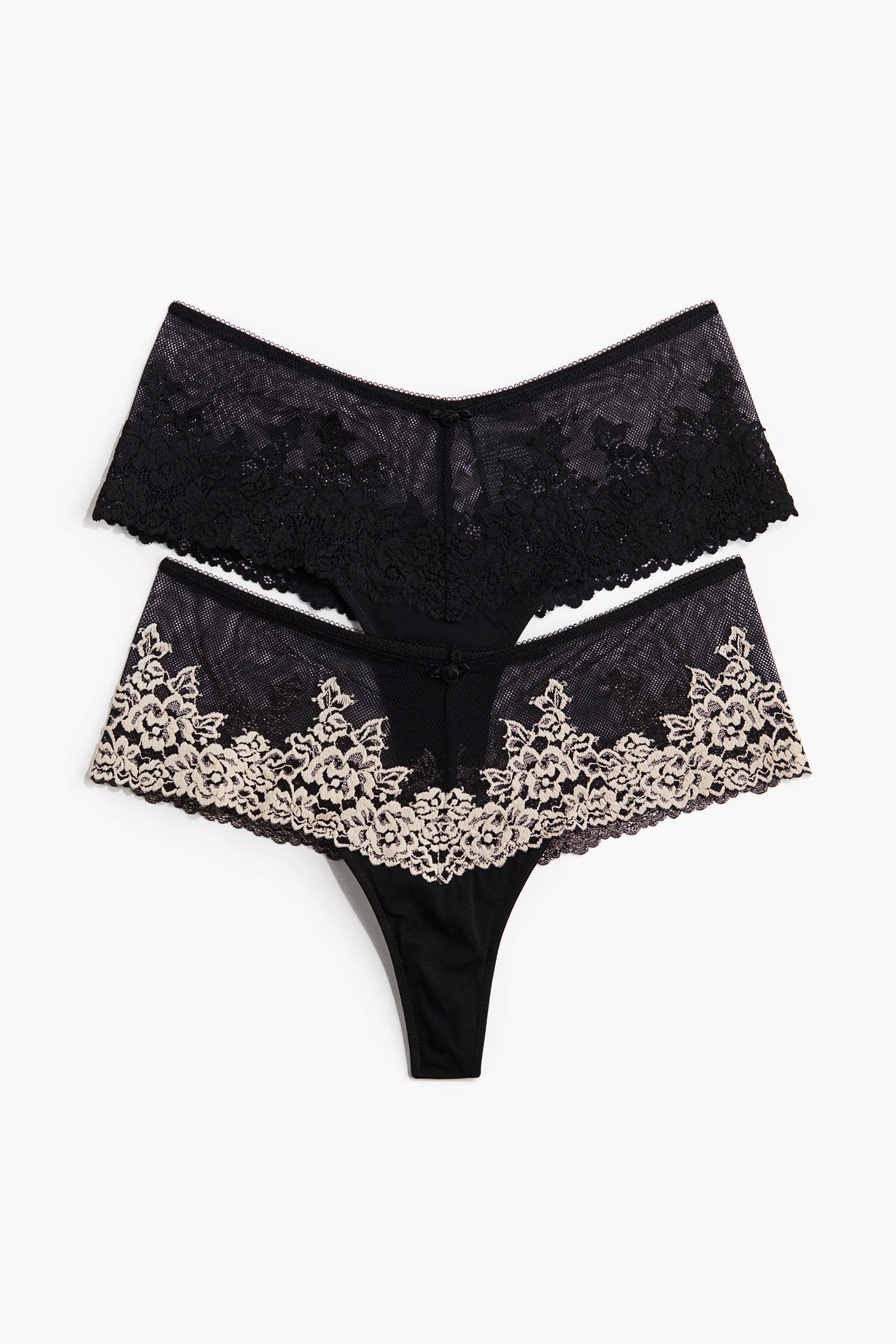 Pack de 2 cuecas Thong Hipster em renda - Preto/Creme