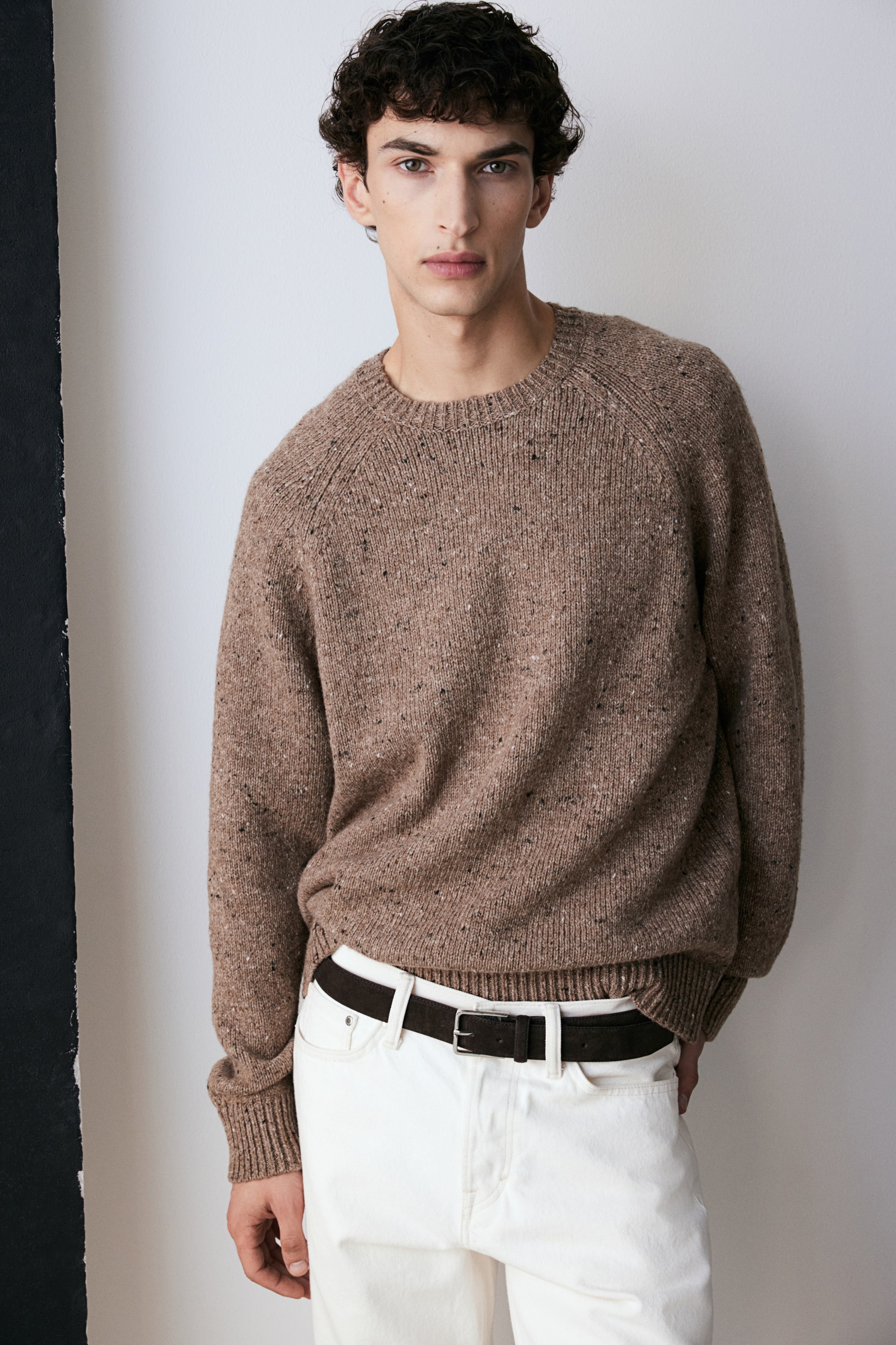 Regular Fit Wool-blend jumper - Light brown marl - Men | H&M GB 1